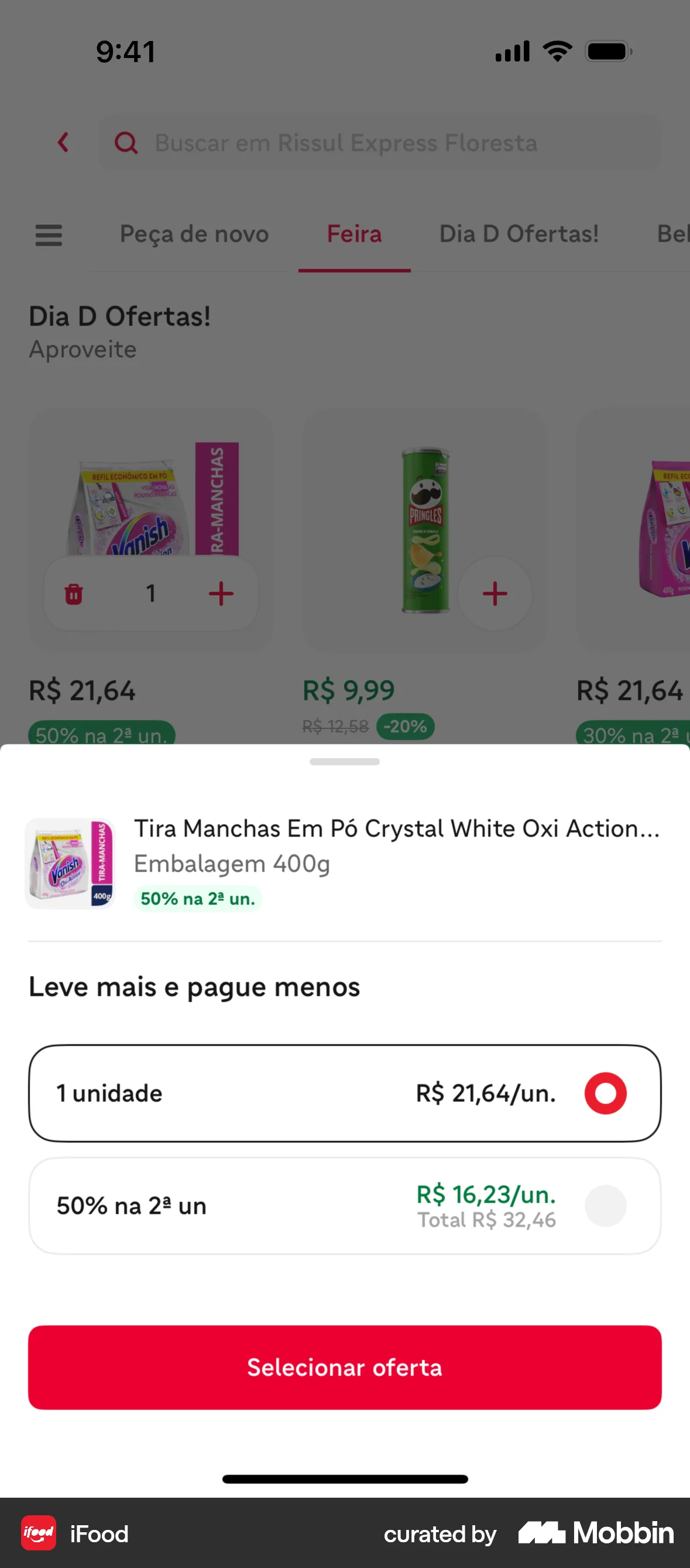 iFood iOS Pricing screen