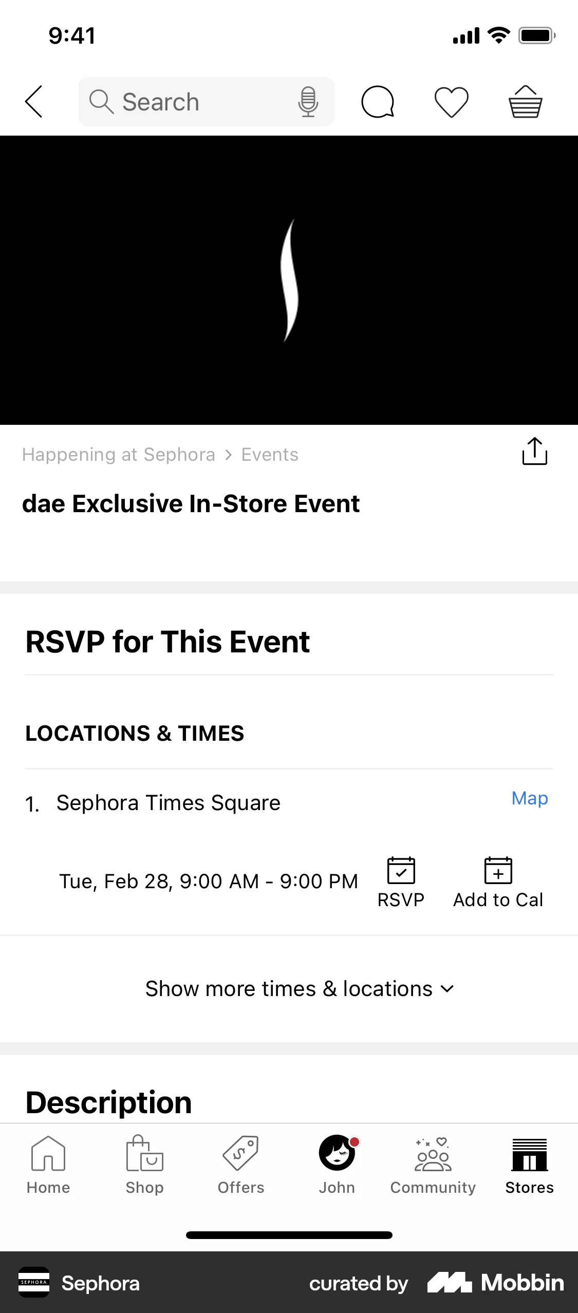 Sephora iOS Event Detail screen