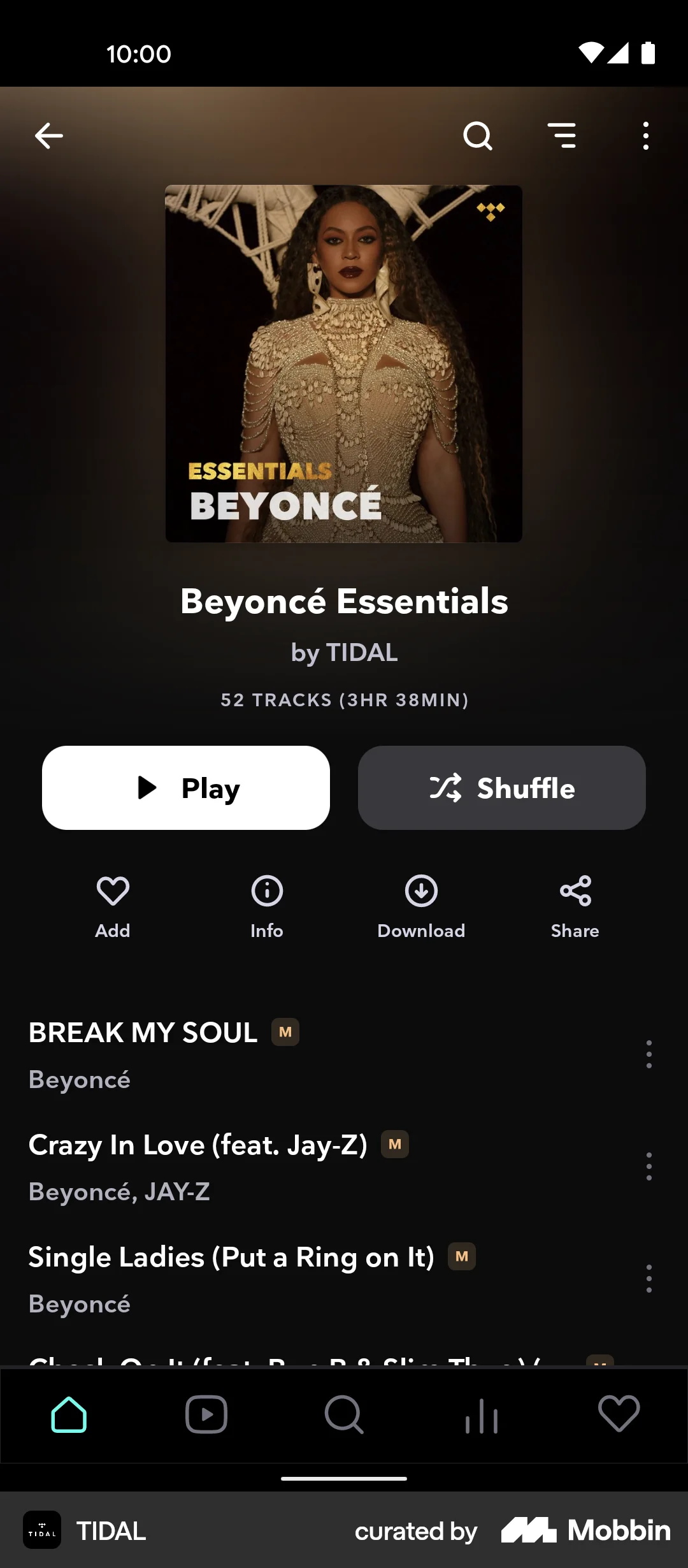 TIDAL Android Playlists screen