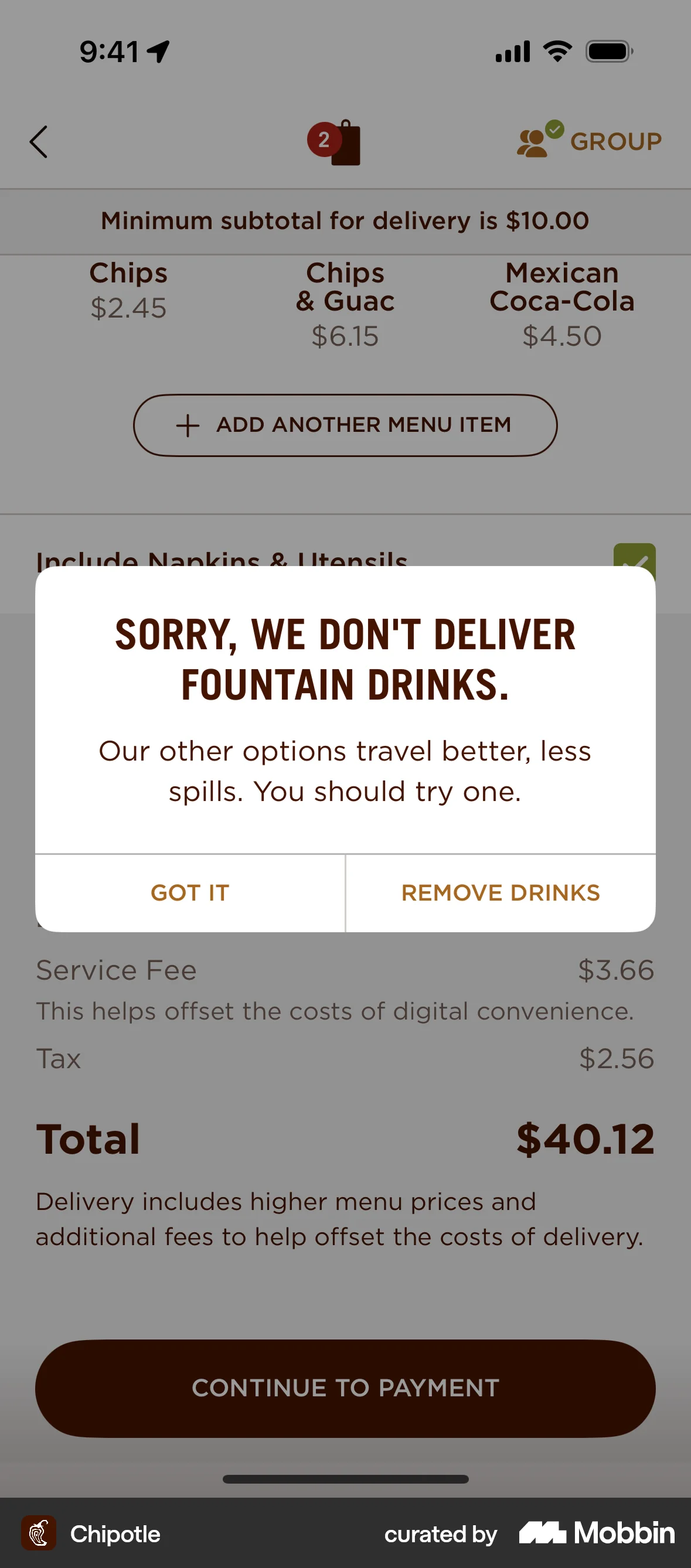 Chipotle iOS Error screen