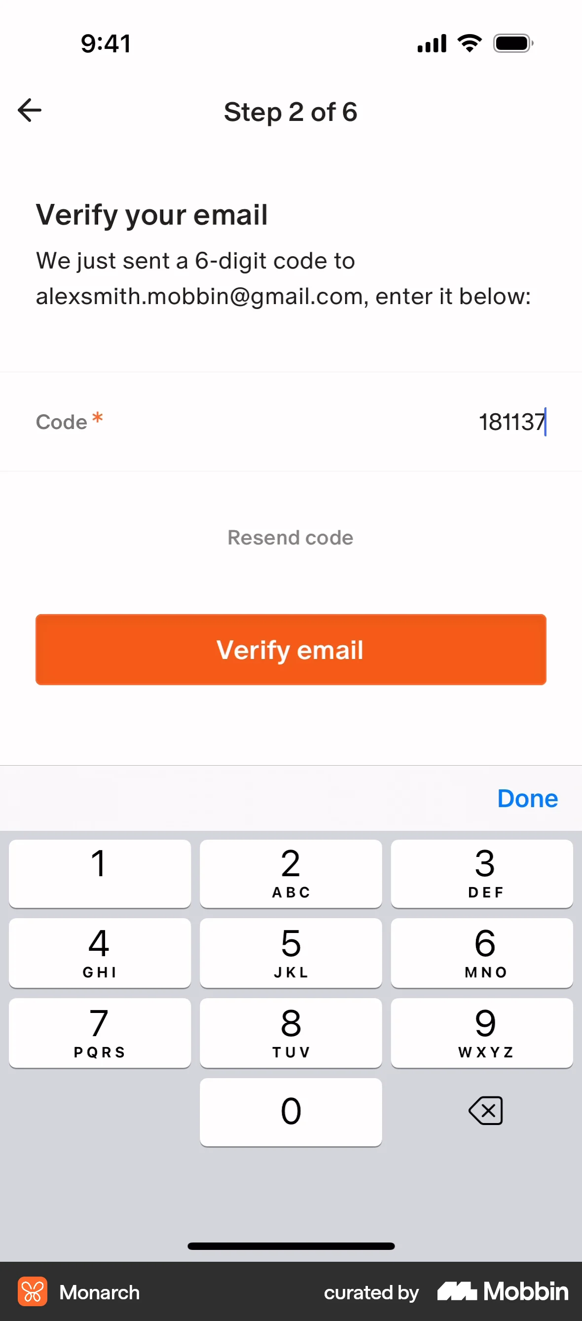 Monarch iOS Verification screen