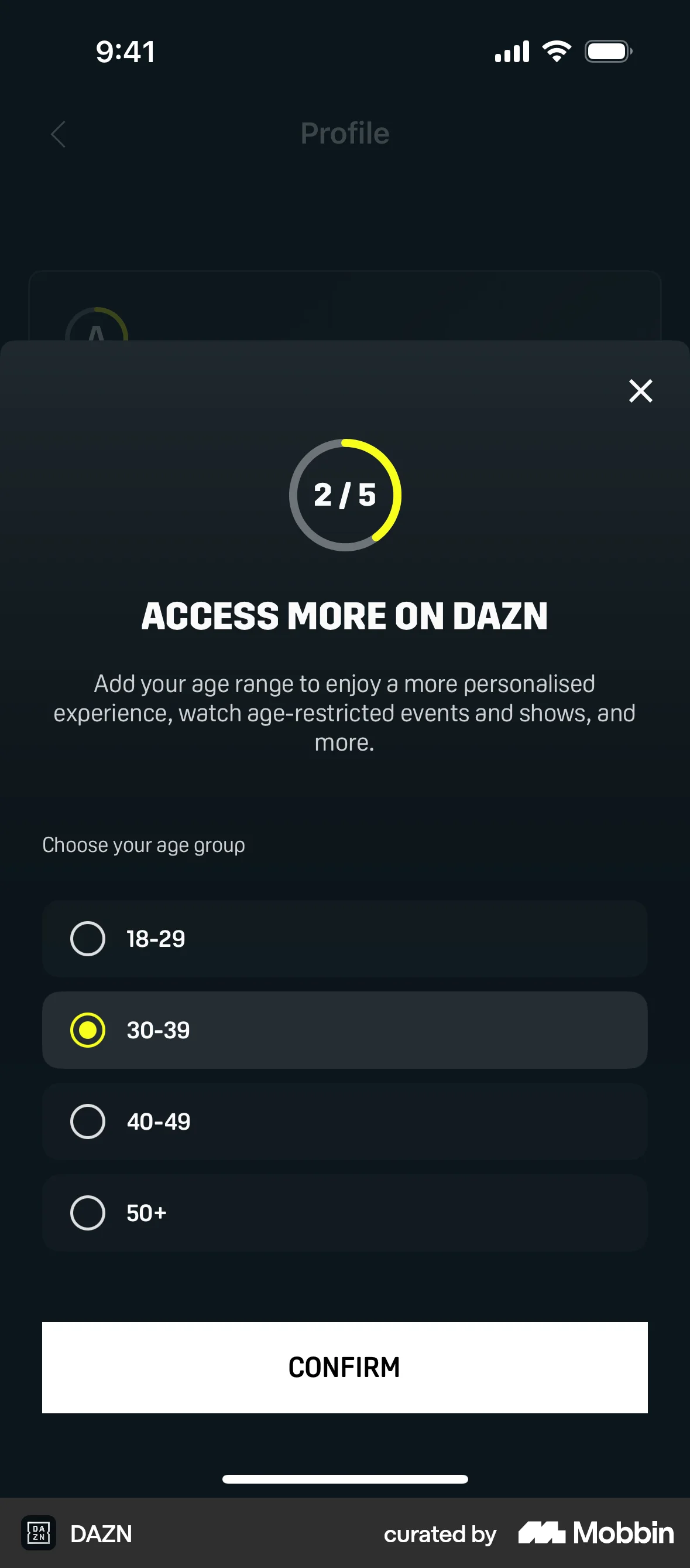 DAZN iOS screen containing Tile UI element