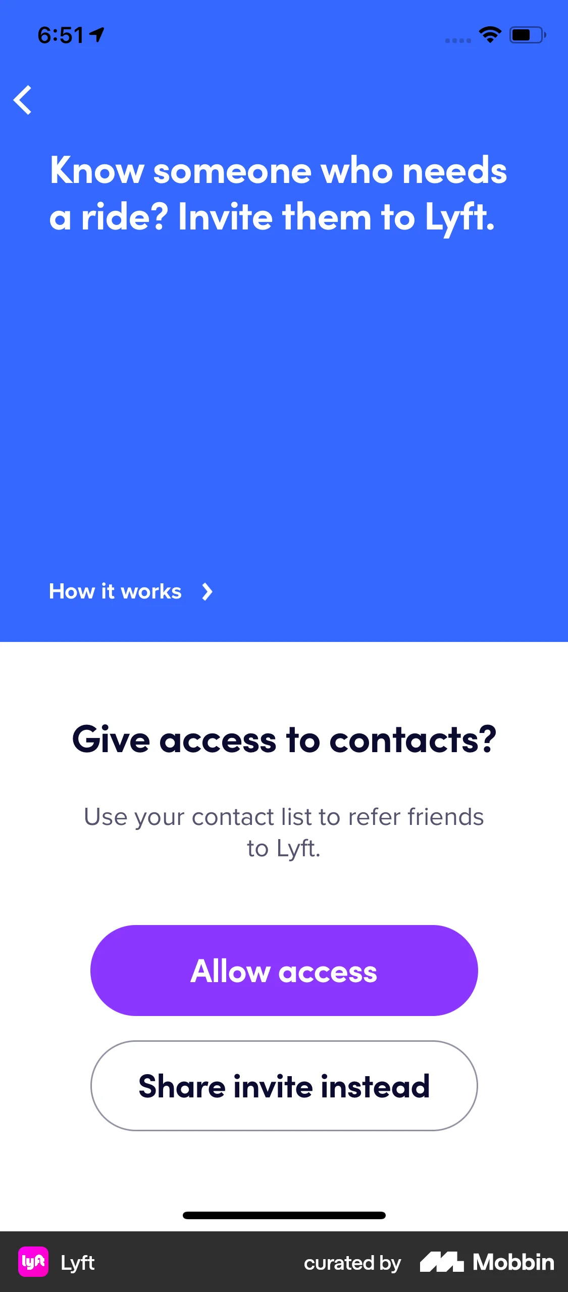 Lyft iOS Permission screen