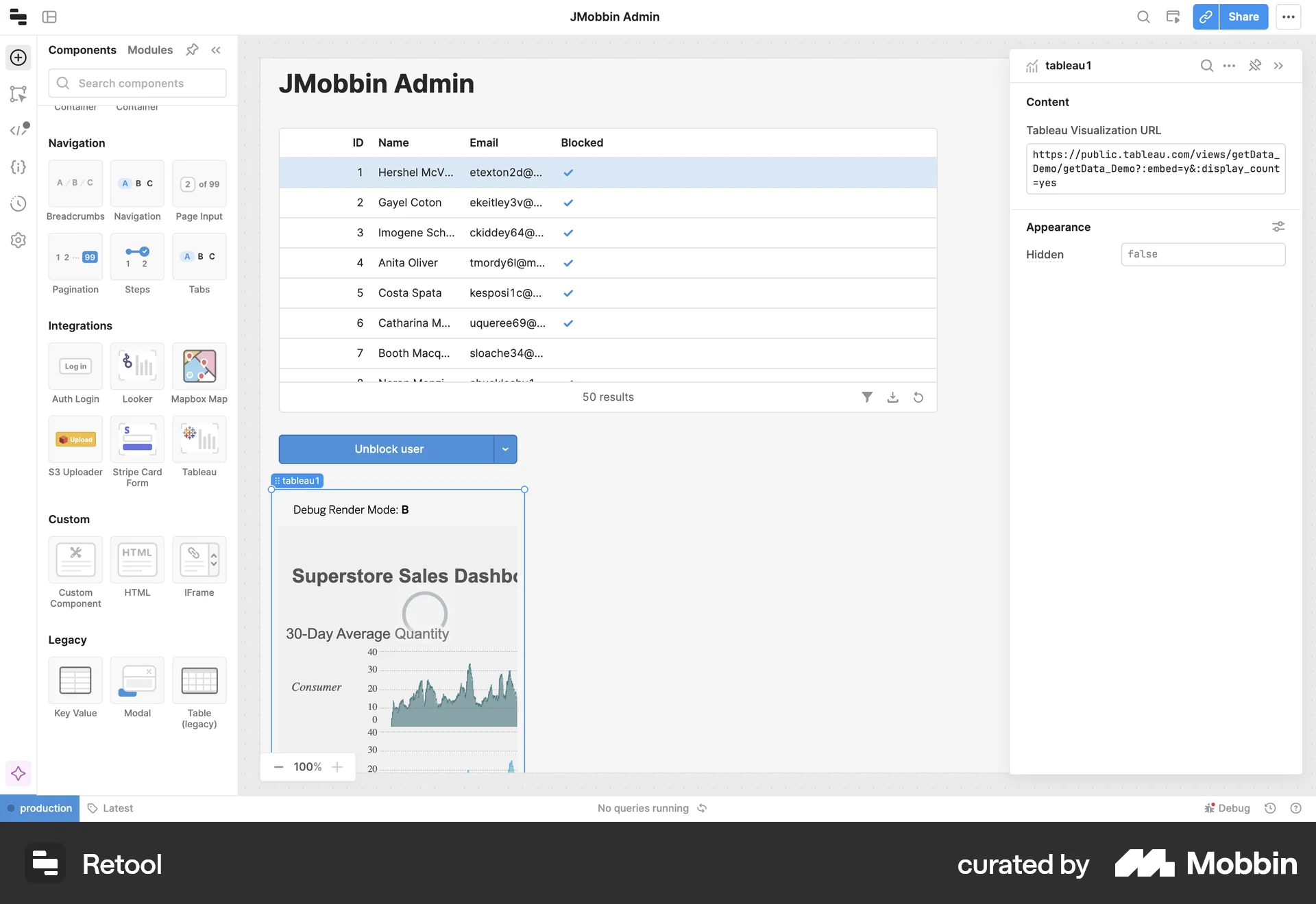 Retool Web Admin Dashboard screen