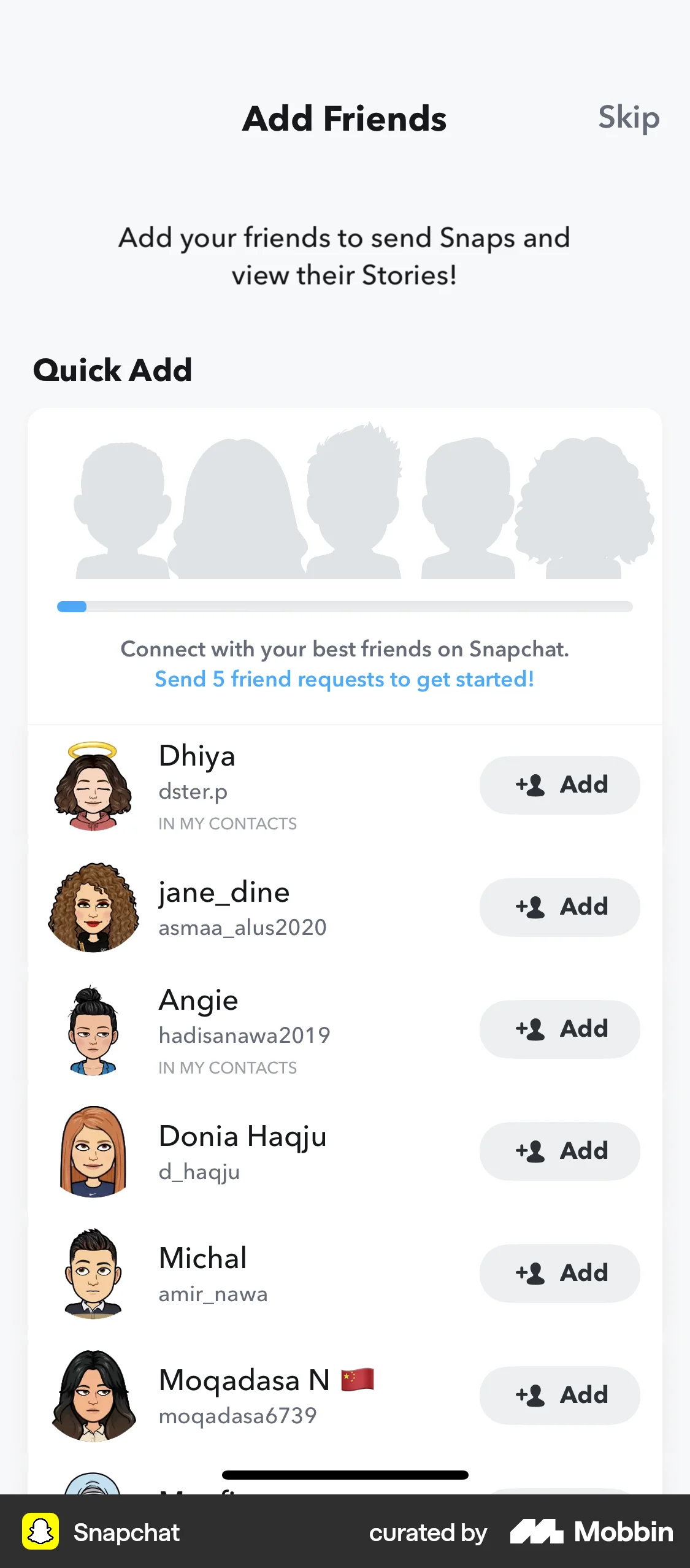 Snapchat iOS Invite & Refer Friends screen