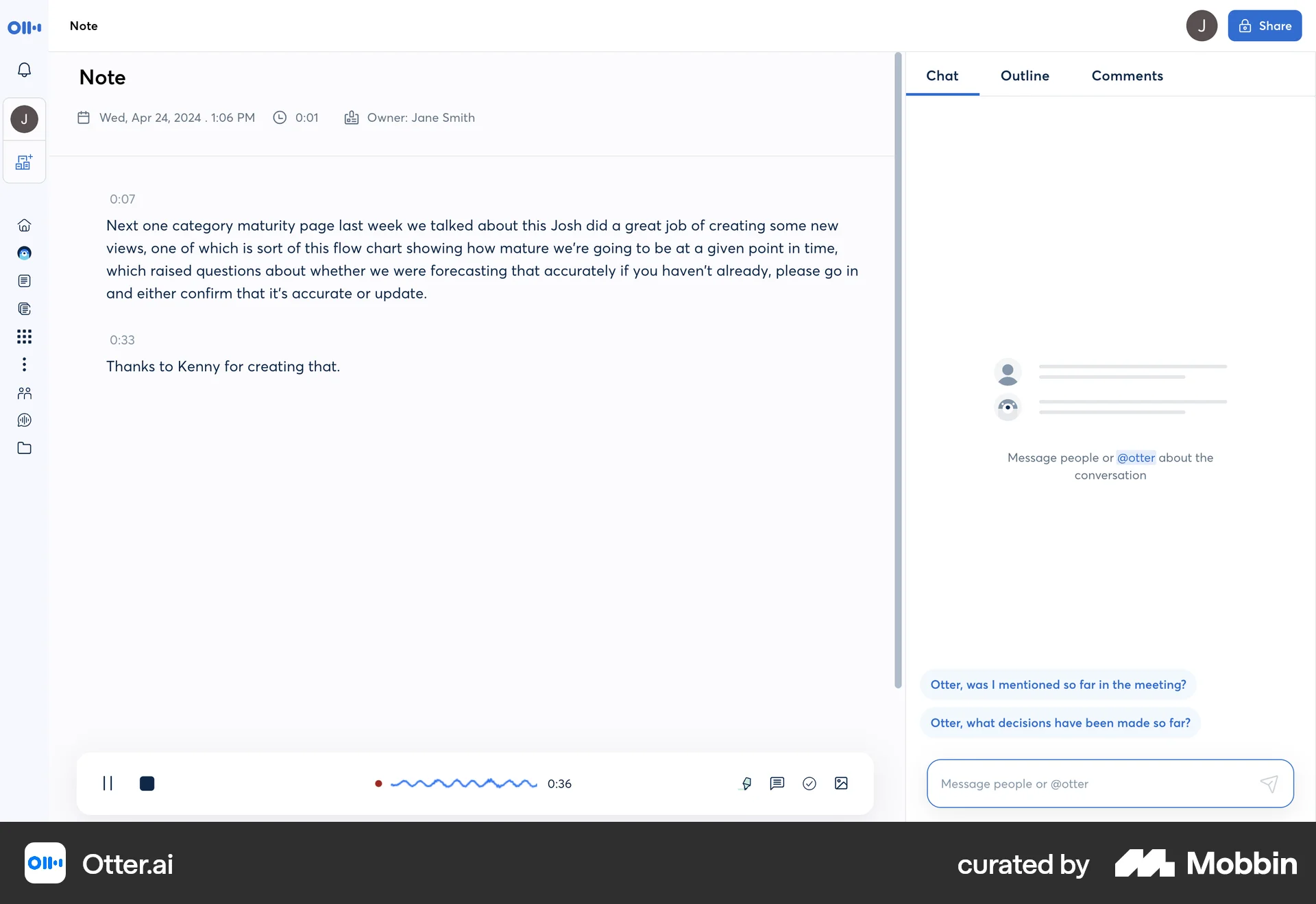Otter.ai Web Chat Bot screen