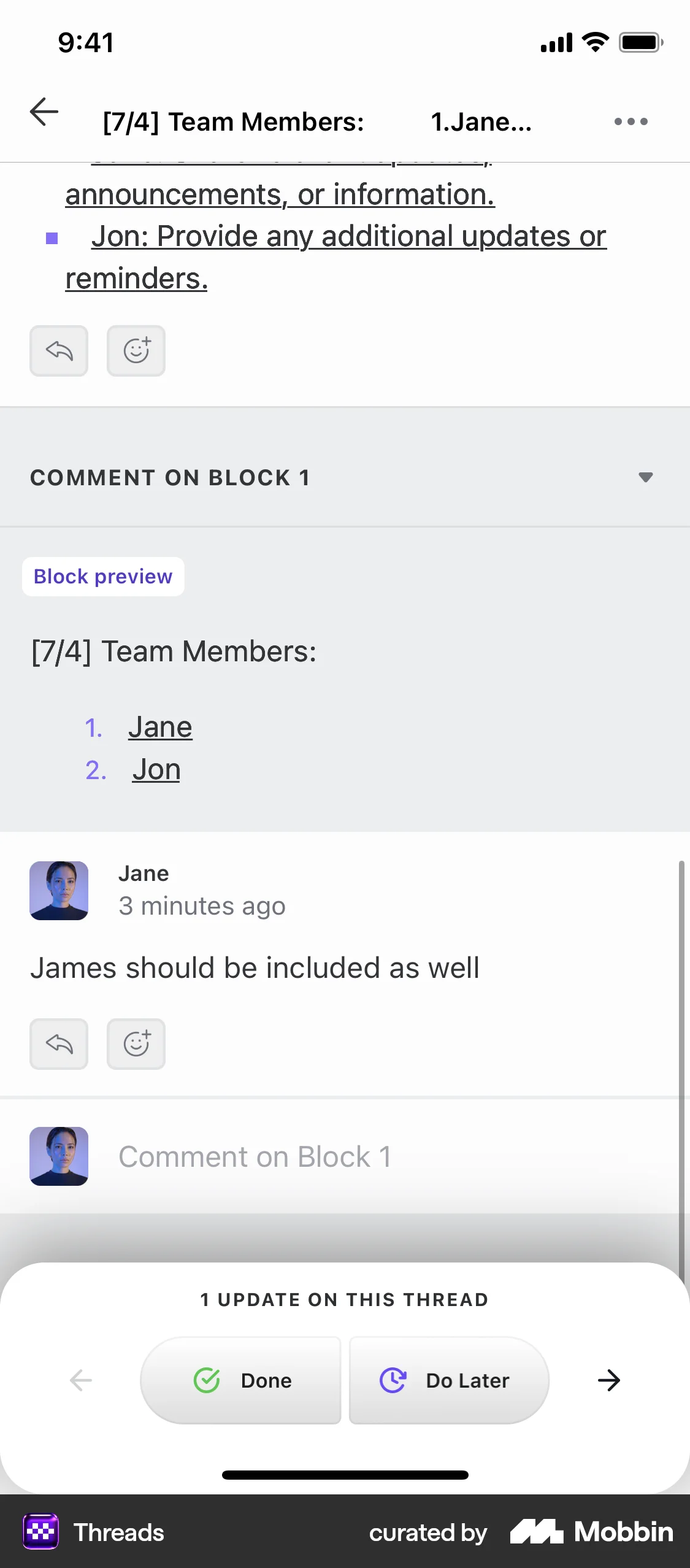 Threads iOS Comments screen