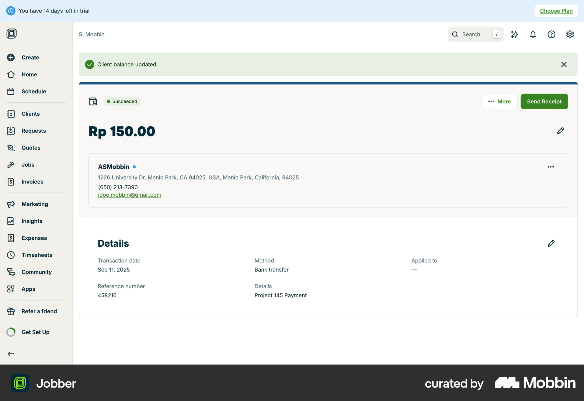 Jobber Creating a payment collection screen