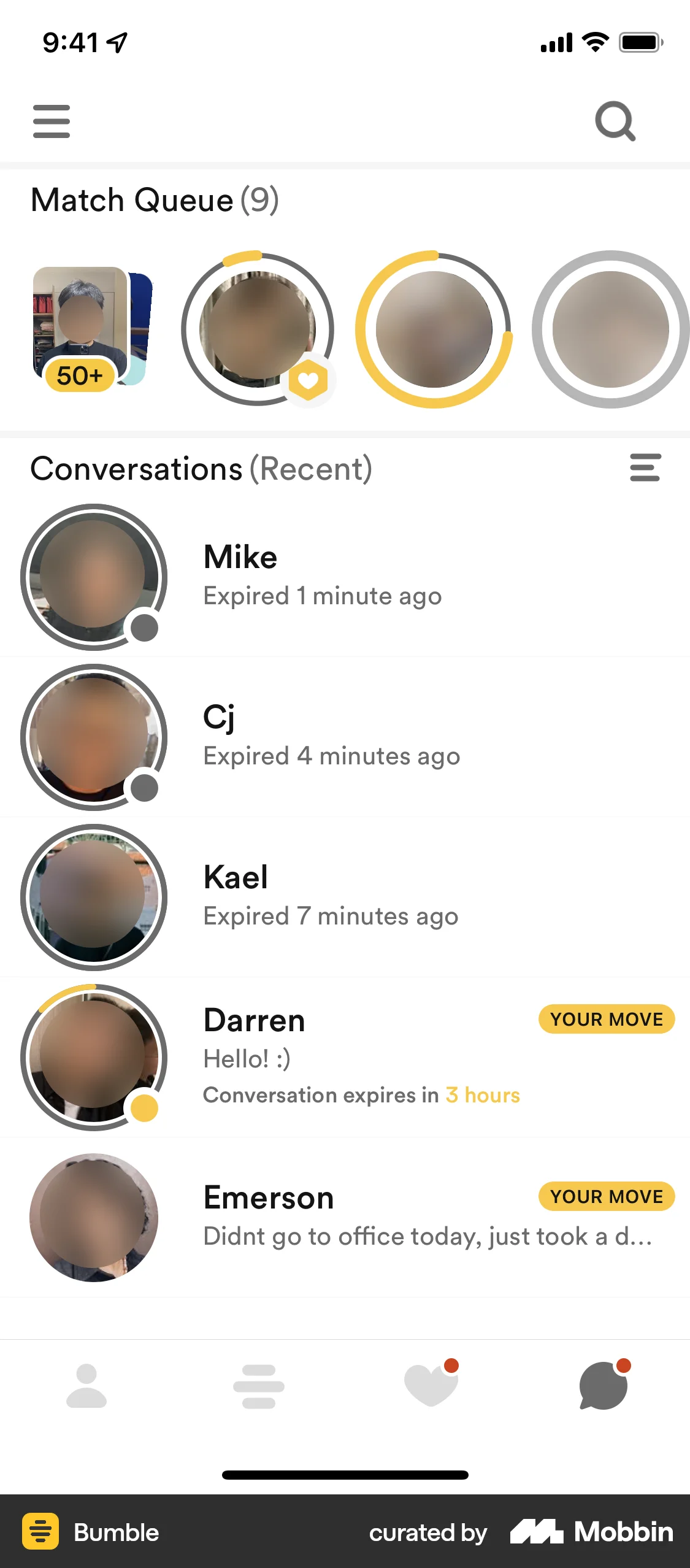 Bumble iOS Emails & Messages screen