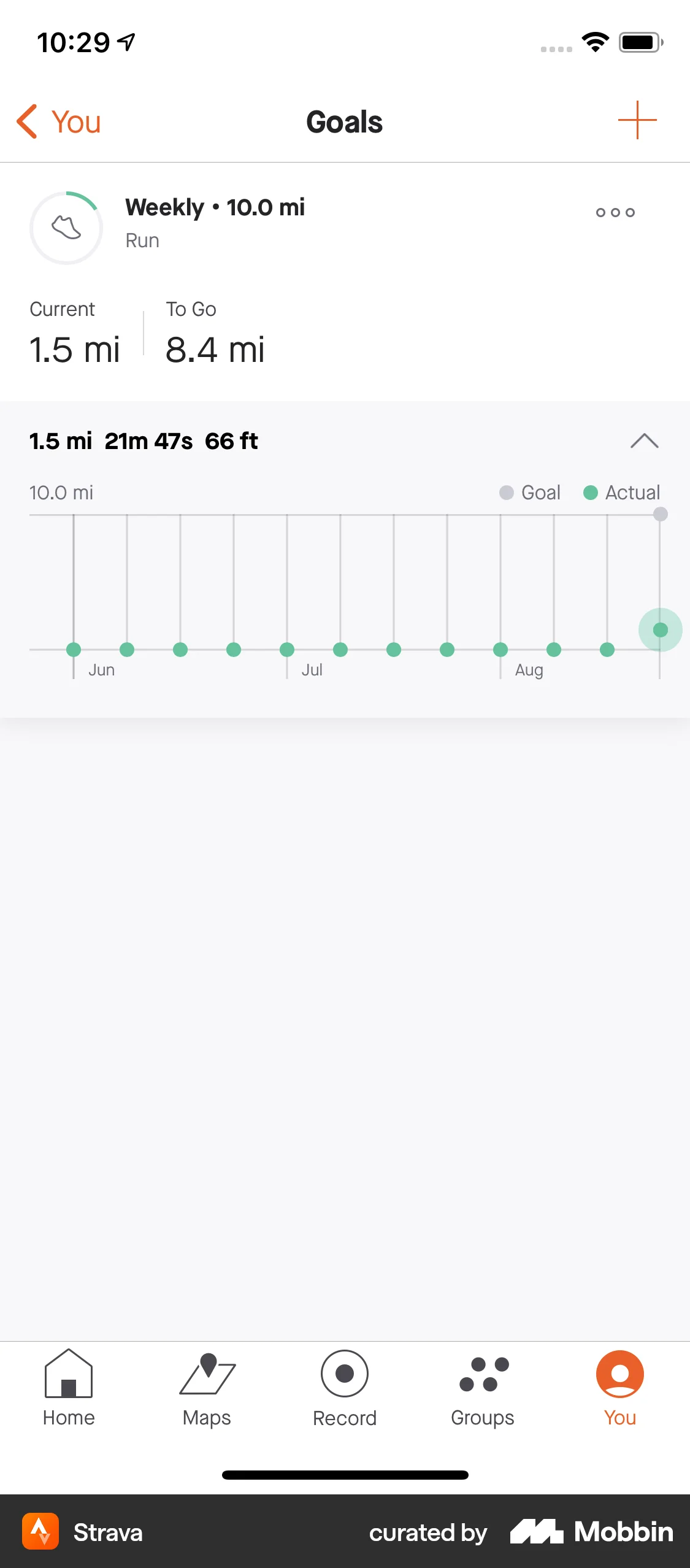 Strava iOS Goal & Task screen