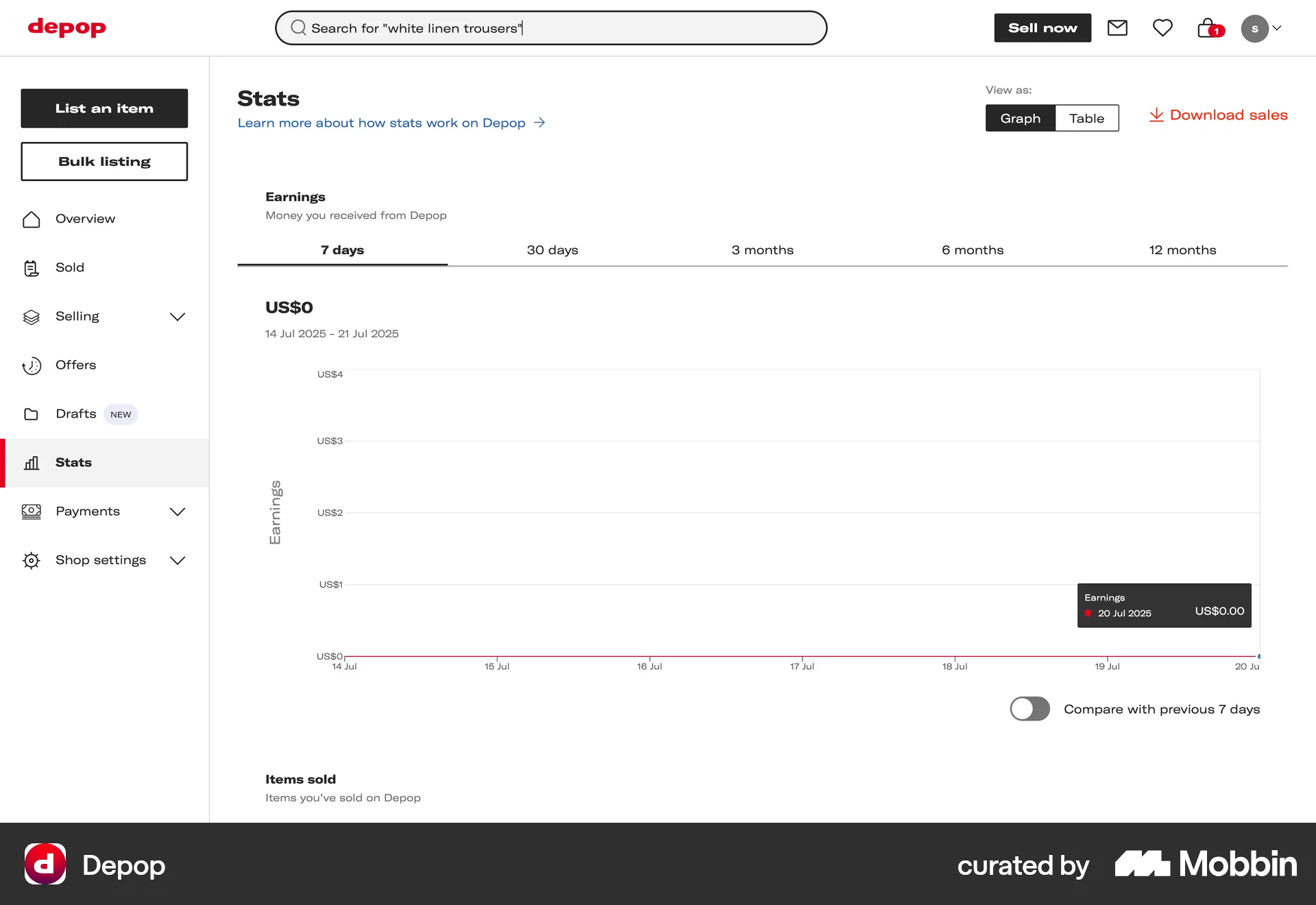 Depop Web screen containing Tooltip UI element