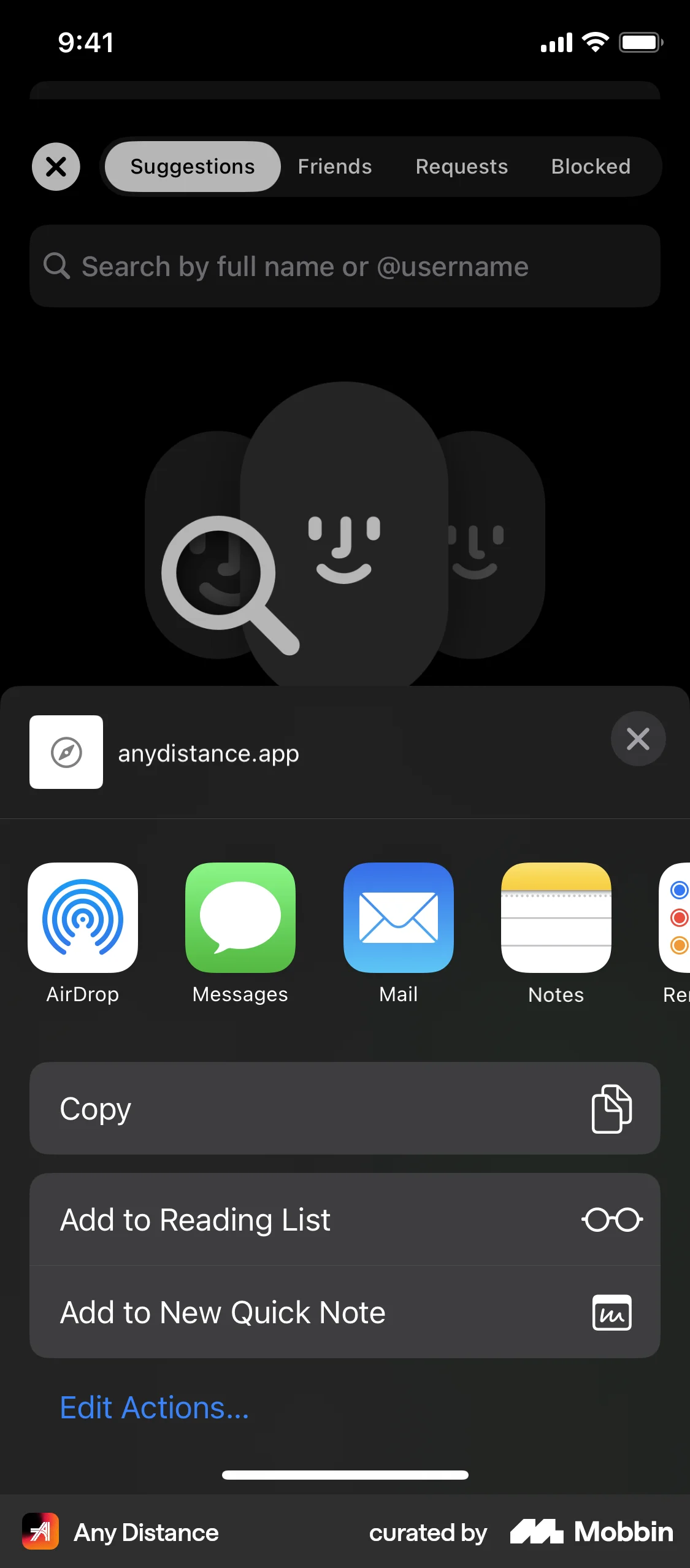 Any Distance iOS Share screen
