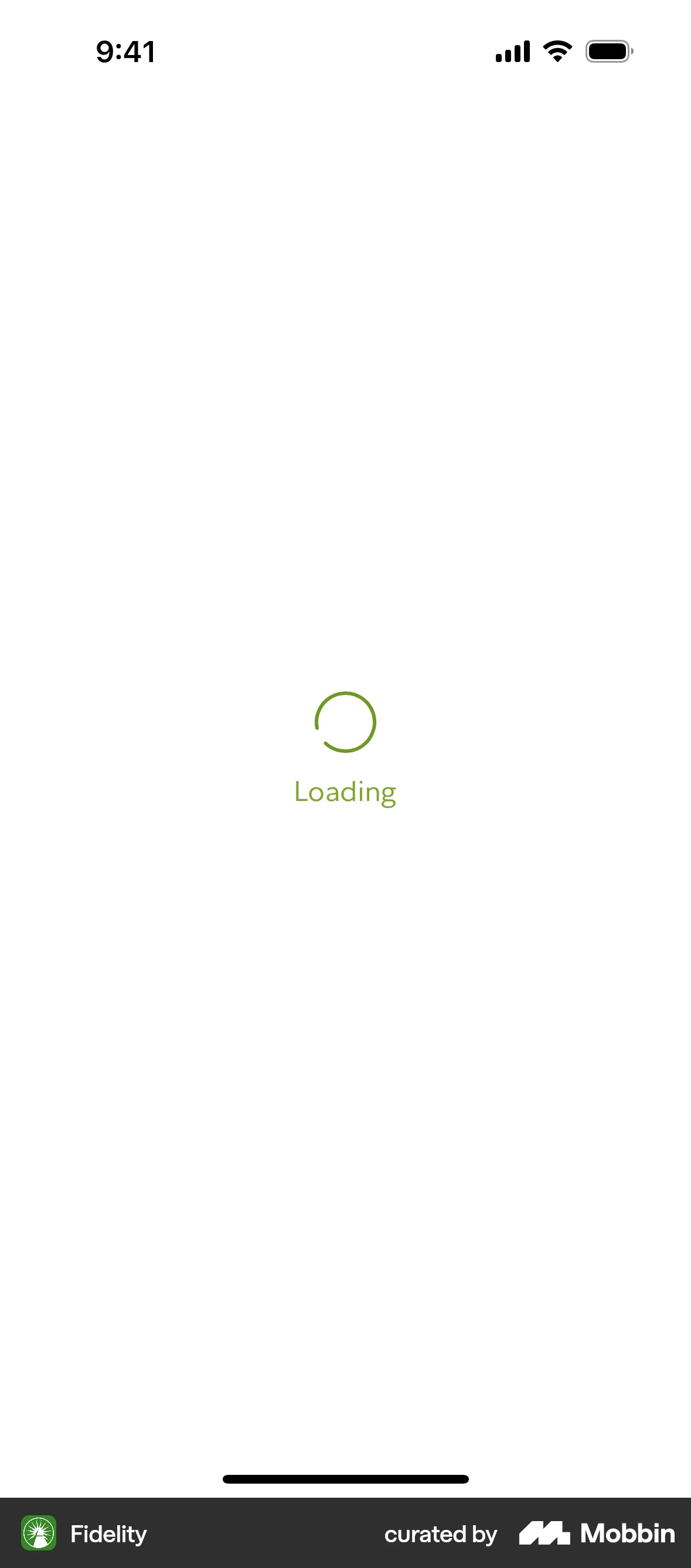 Fidelity iOS screen containing Spinner UI UI element