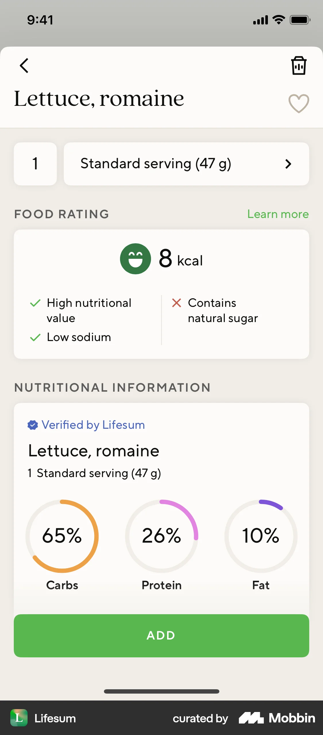 Lifesum iOS screen containing Dropdown Menu UI element