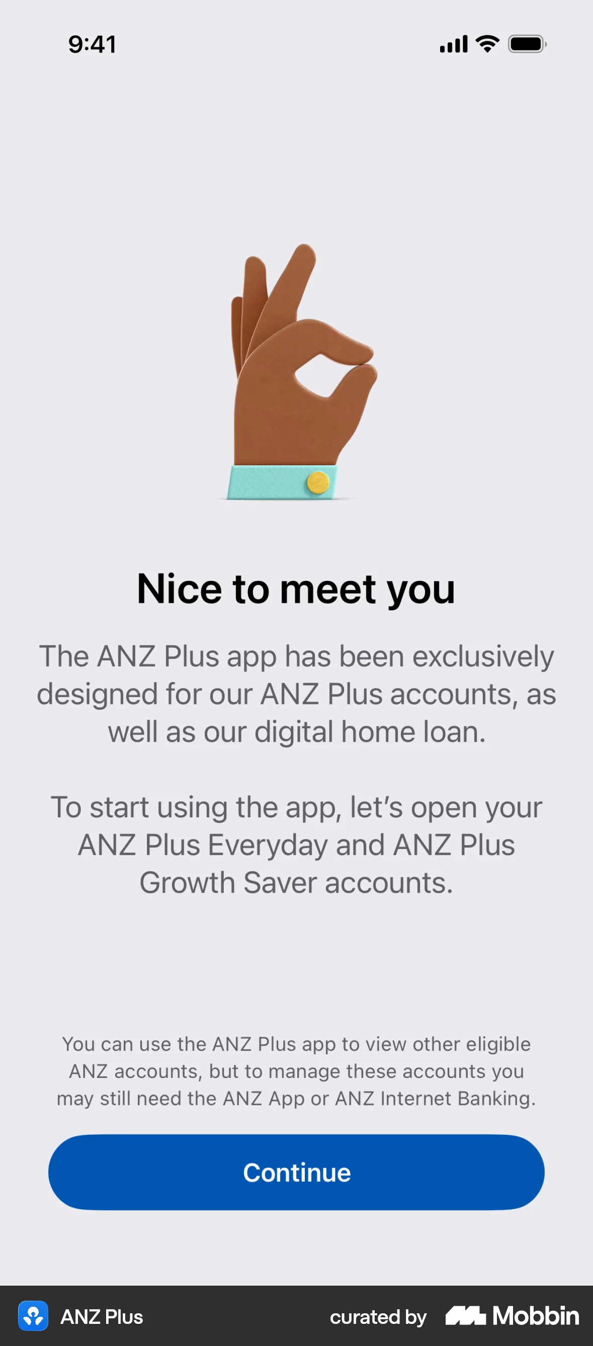 ANZ Plus Onboarding screen