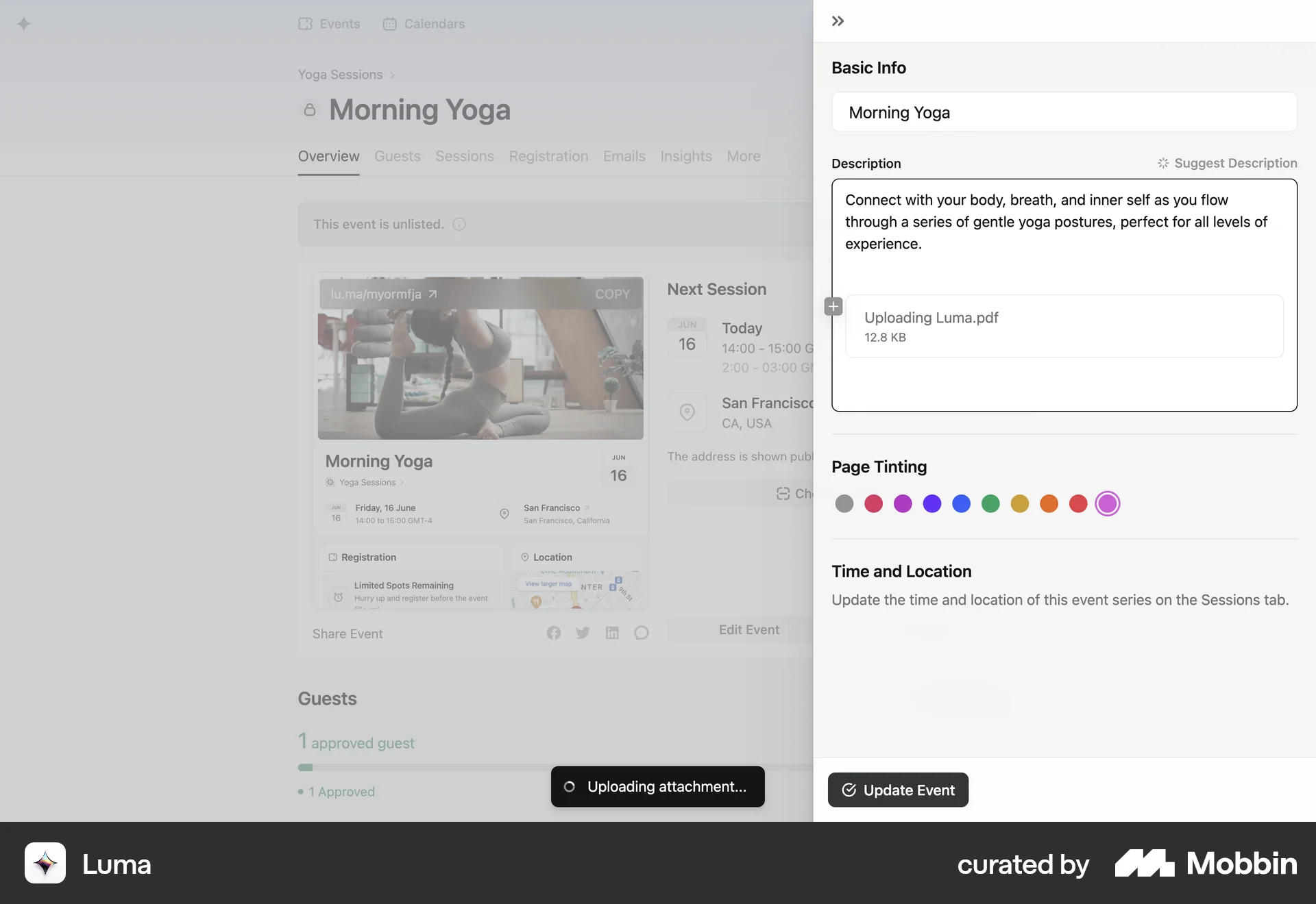 Luma Web screen containing Toast UI element