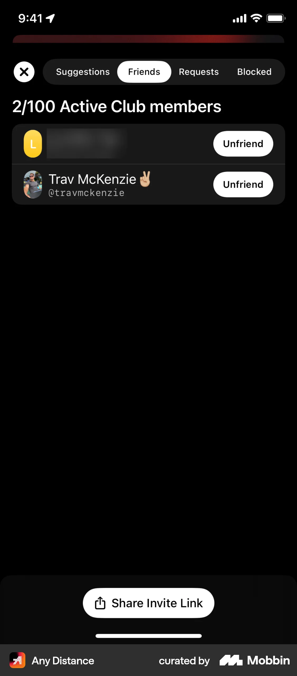 Any Distance iOS Followers & Following screen