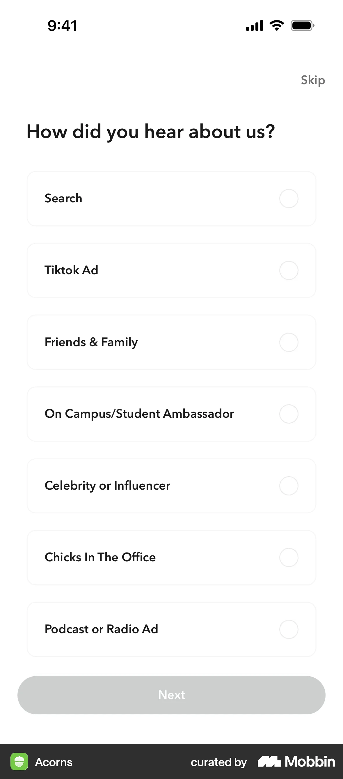 Acorns Onboarding screen