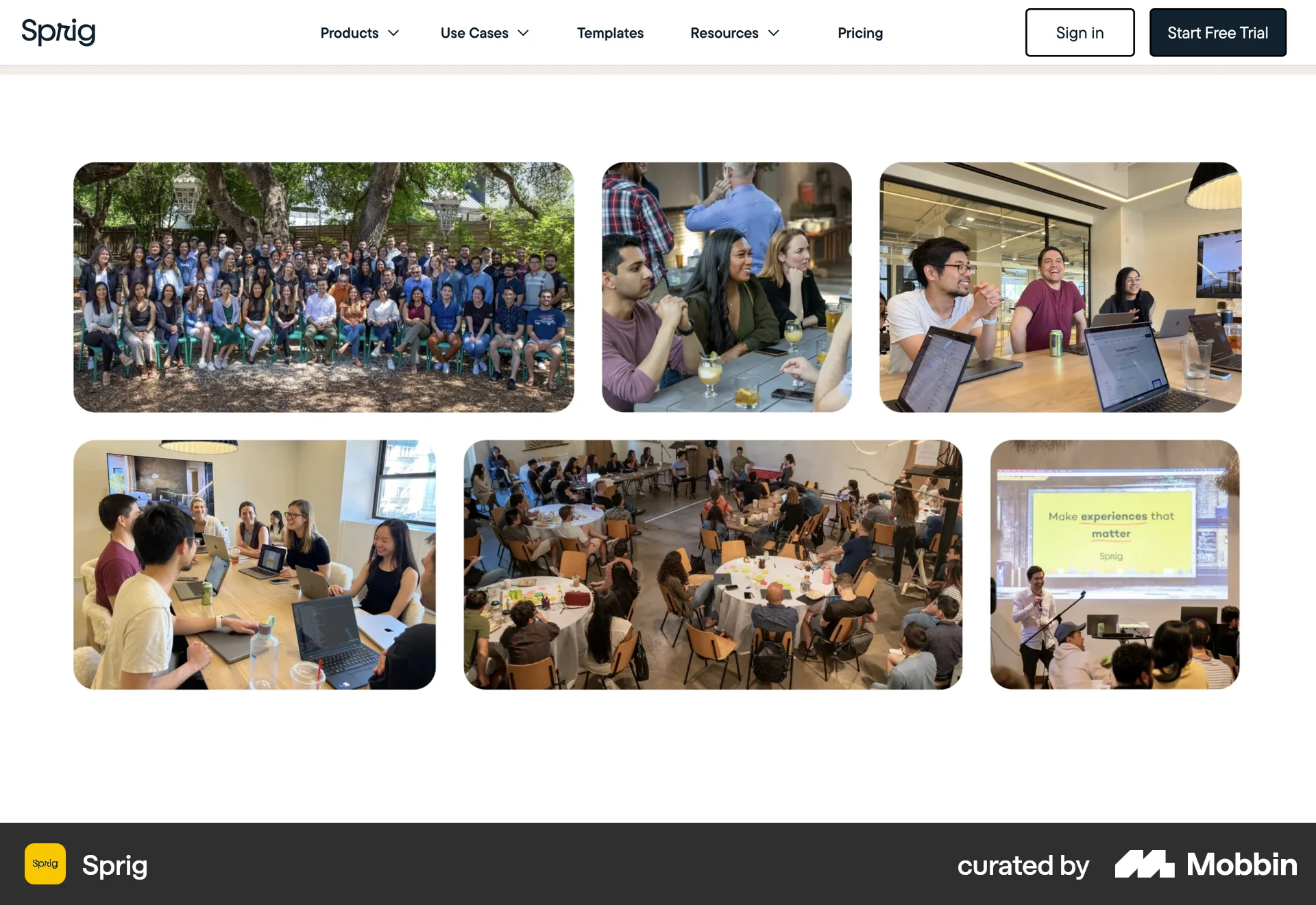 Sprig Web screen containing Gallery UI element