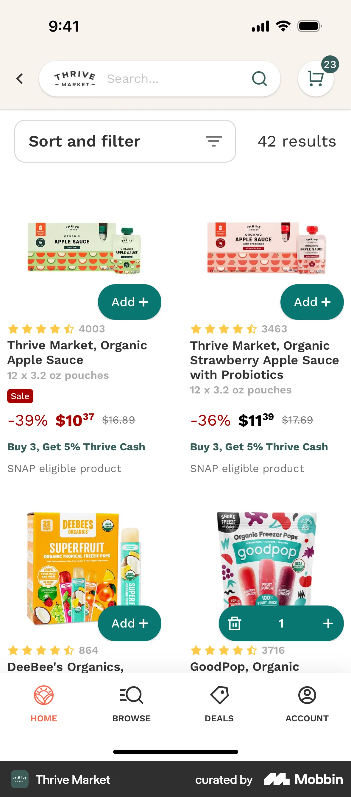 Thrive Market iOS Shop & Storefront screen