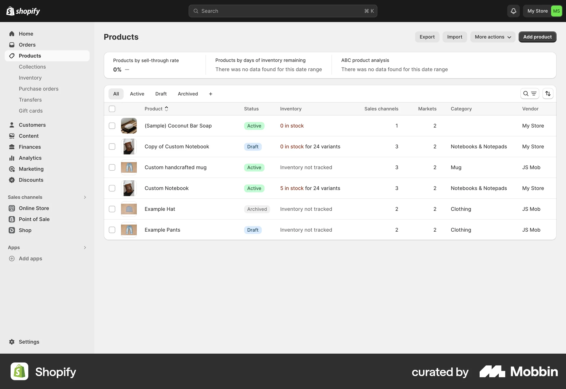 Shopify Web screen containing Table UI element