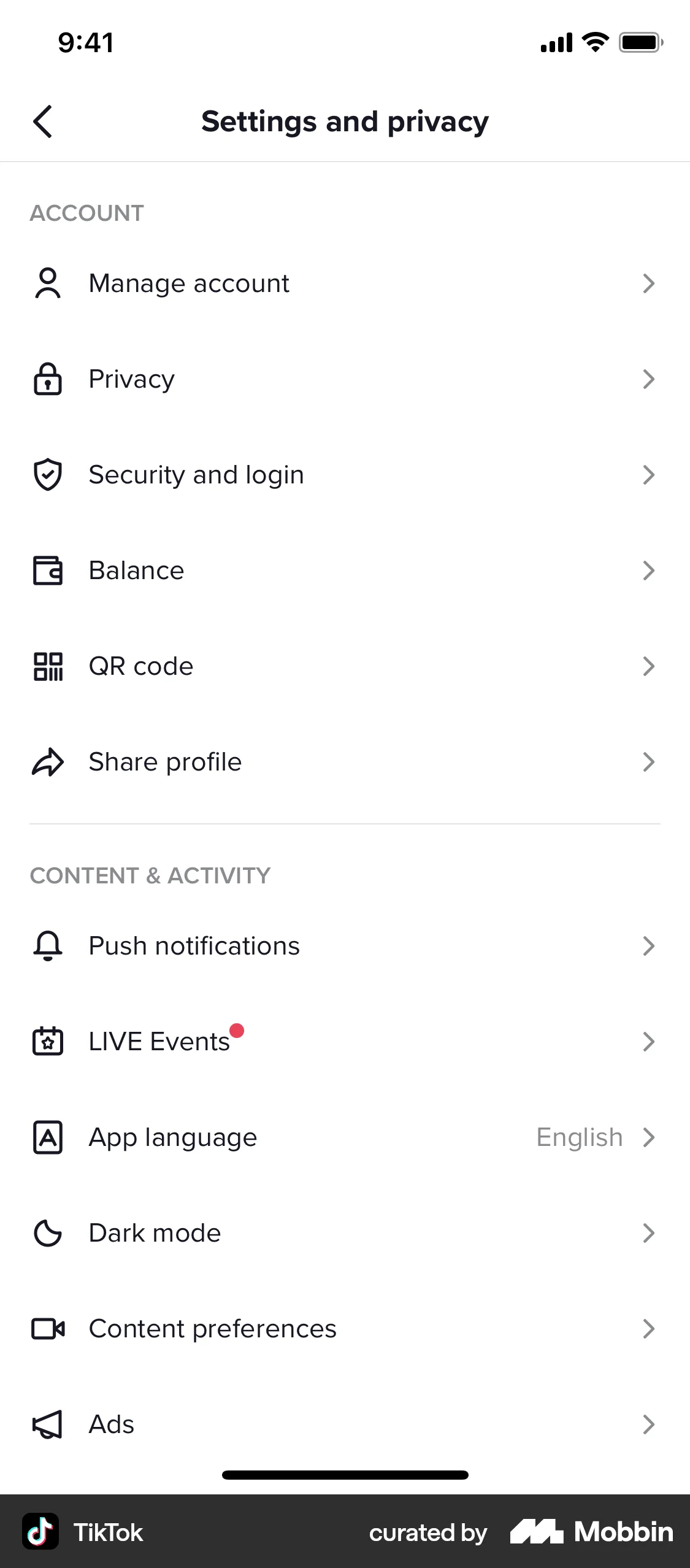 TikTok Switching to business account screen