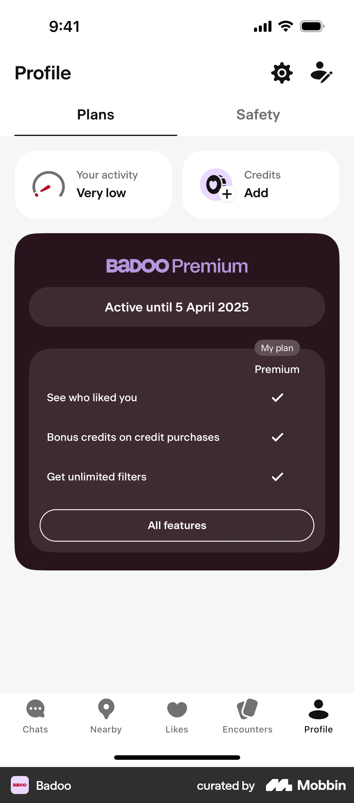 Badoo iOS Billing screen
