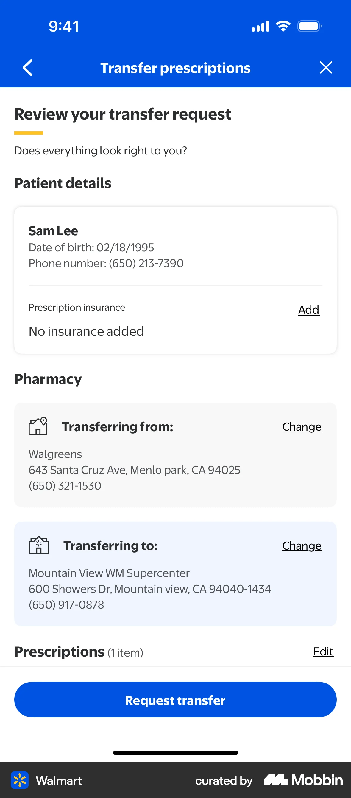 Walmart iOS Confirmation screen