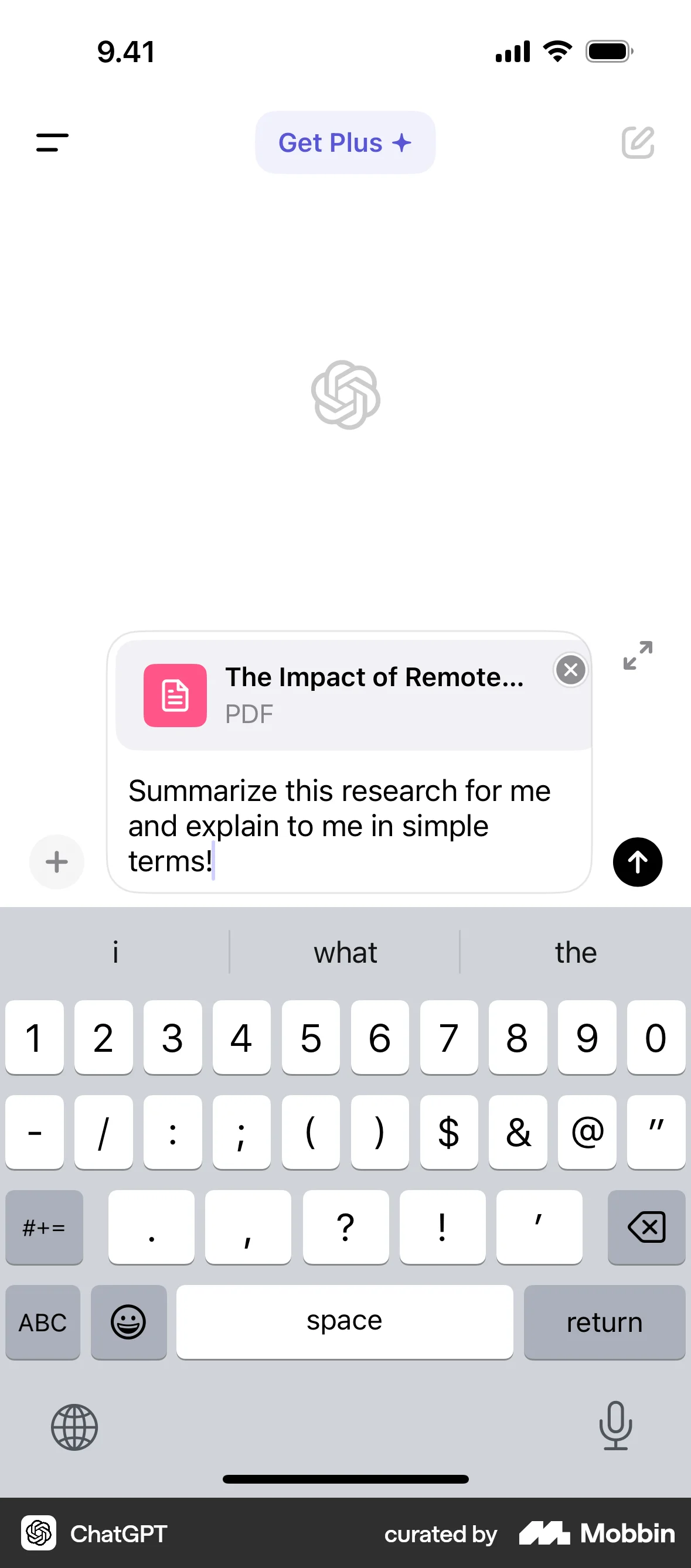 ChatGPT iOS Chat Bot screen