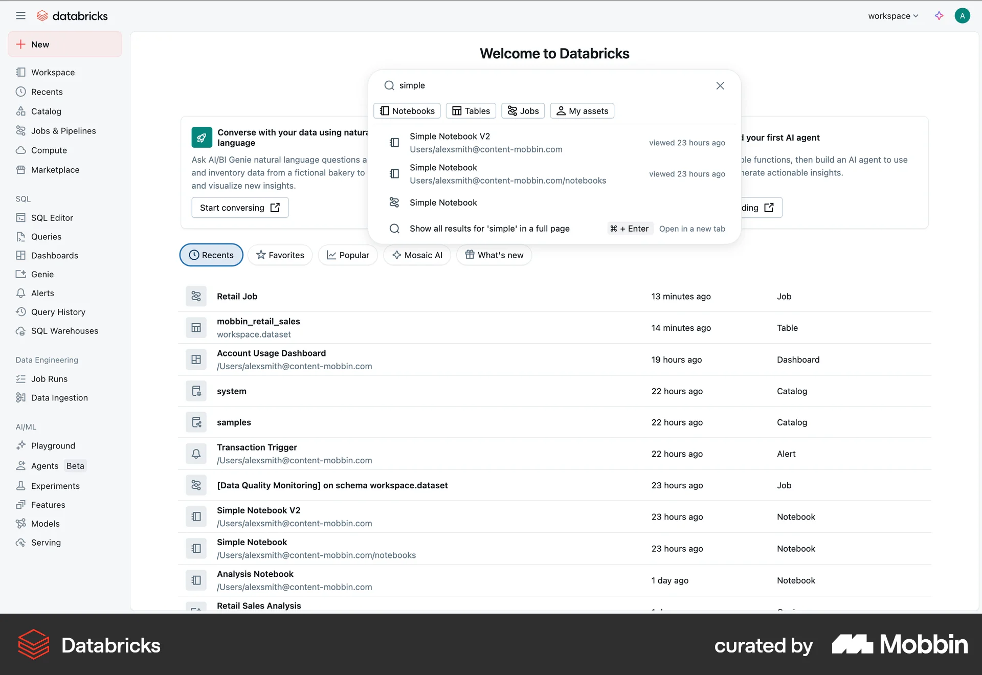 Databricks Web Search screen