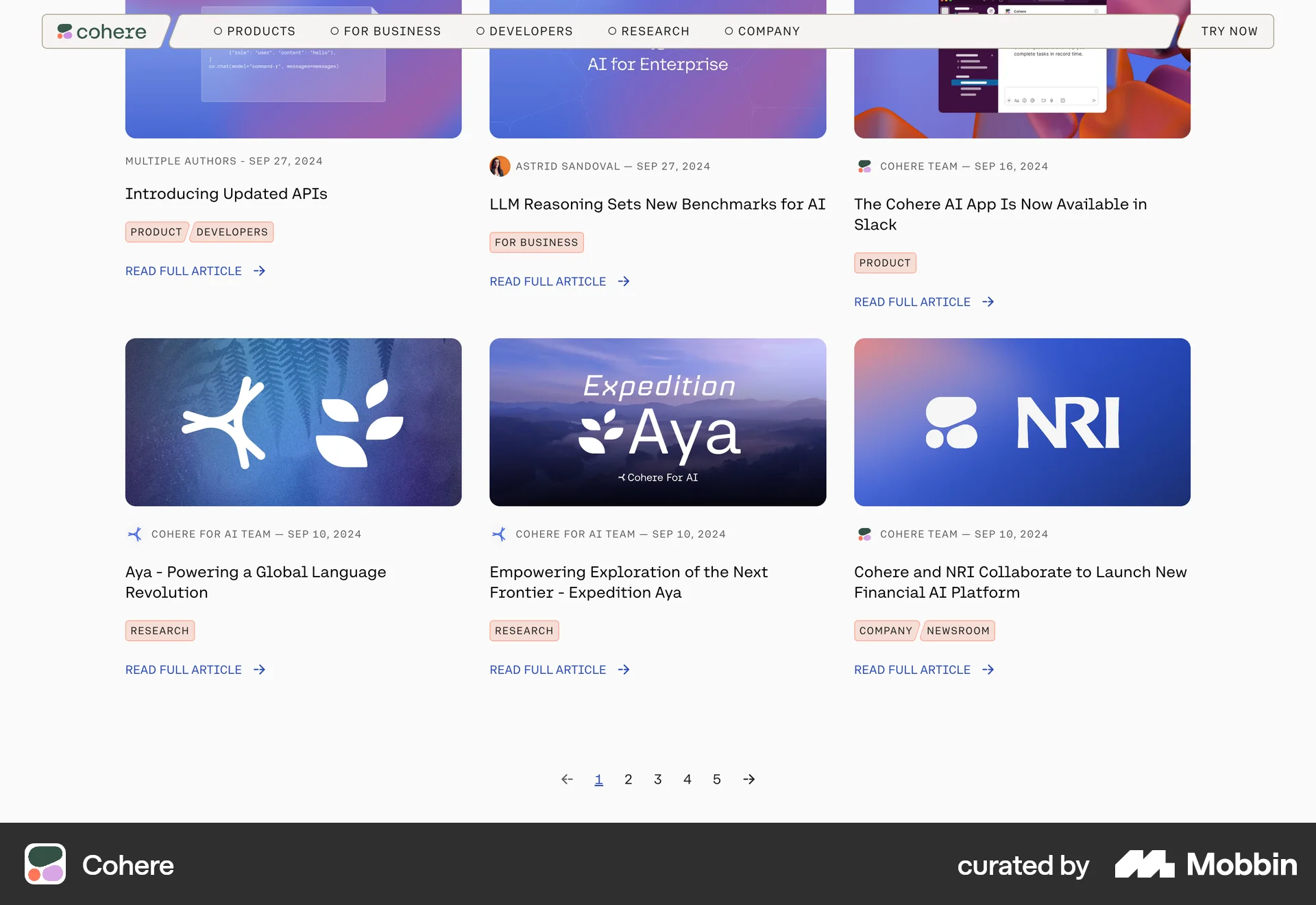 Cohere Web screen containing Pagination UI element