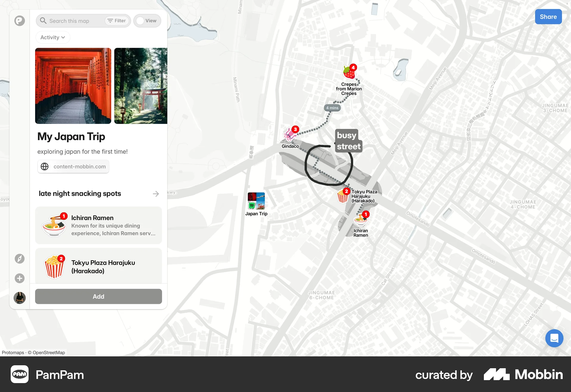 PamPam Web screen containing Map Pin UI element