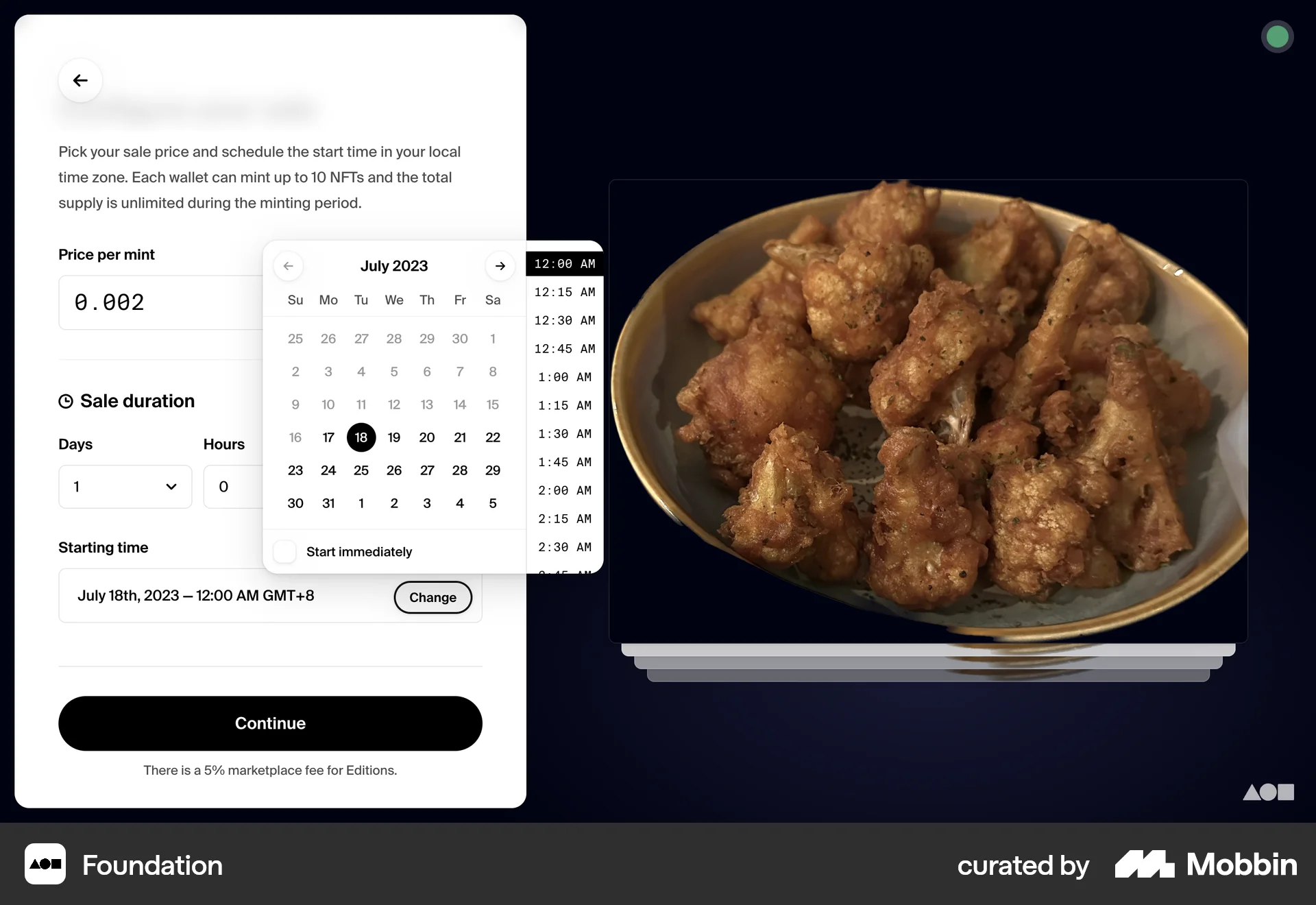 Foundation Web screen containing Time Picker UI element