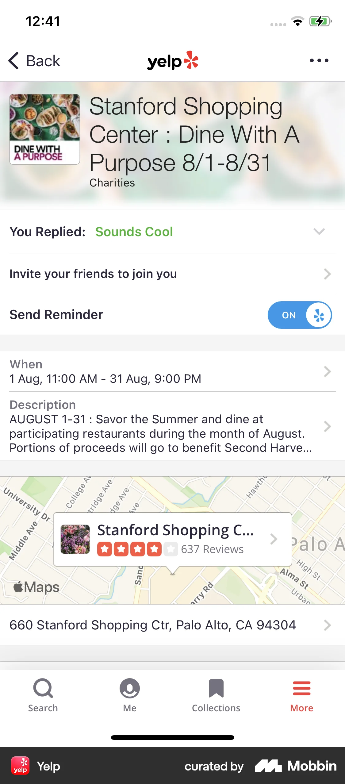 Yelp iOS Event Detail screen