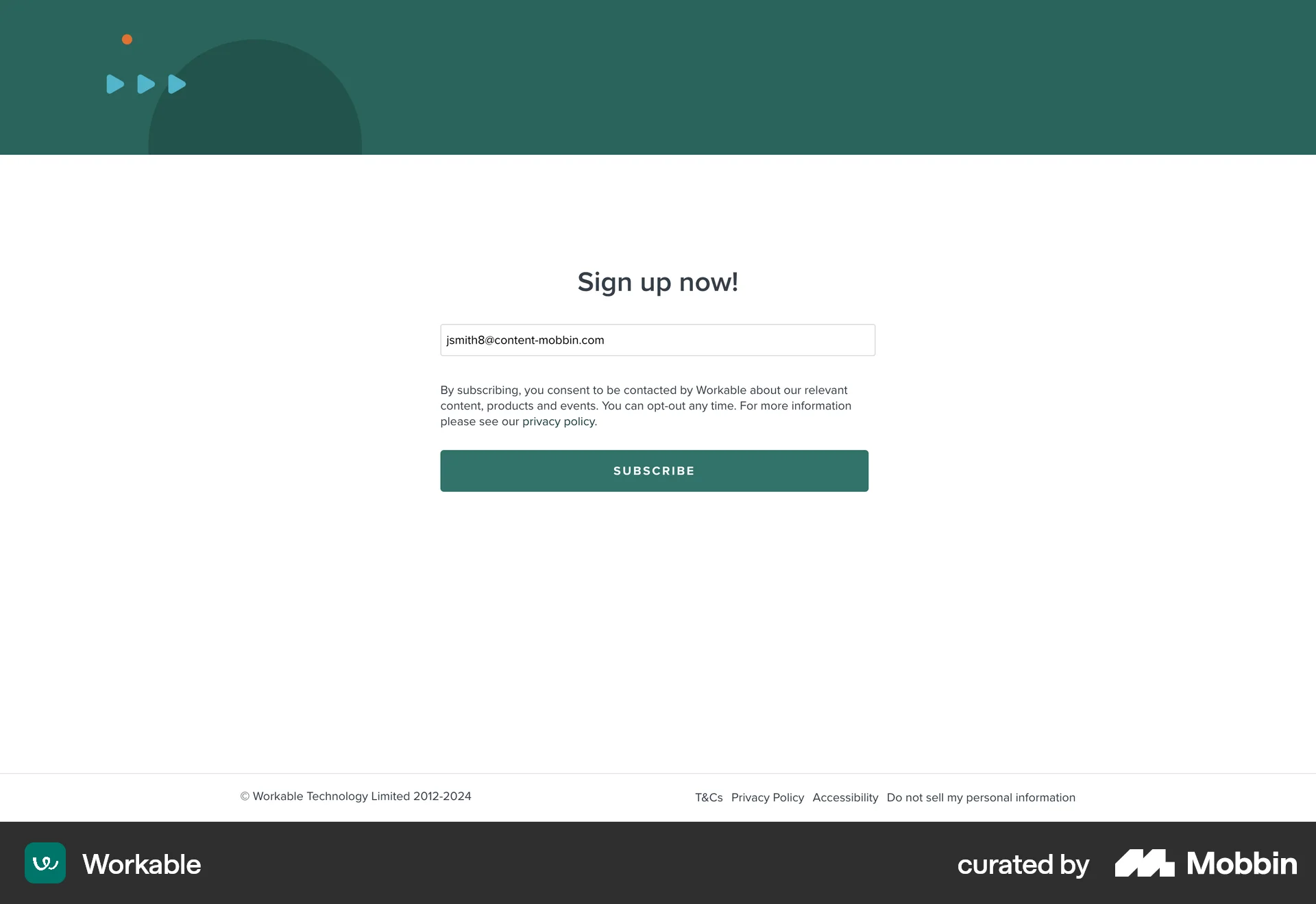 Workable Web Follow & Subscribe screen