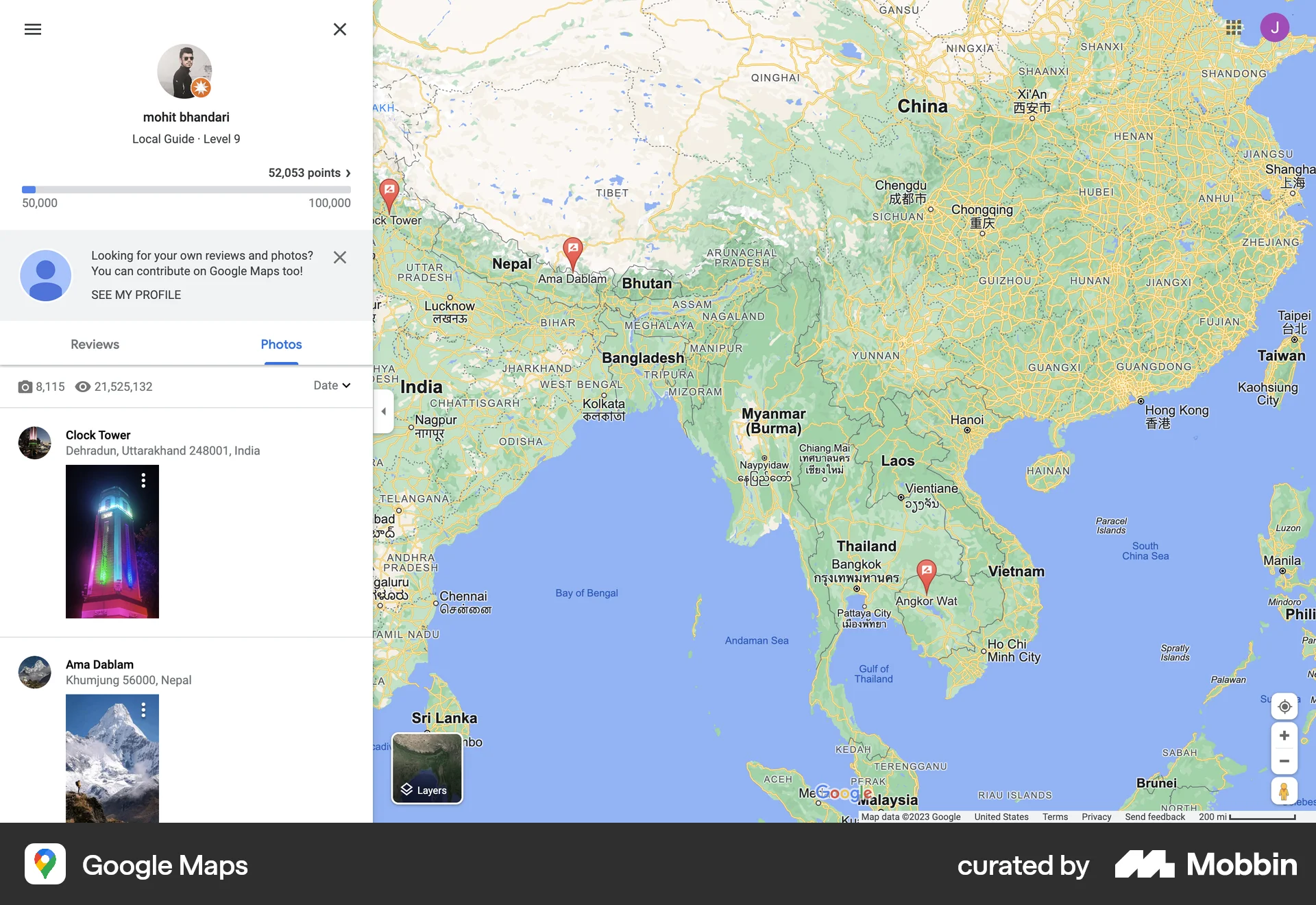 Google Maps Web User / Group Profile screen
