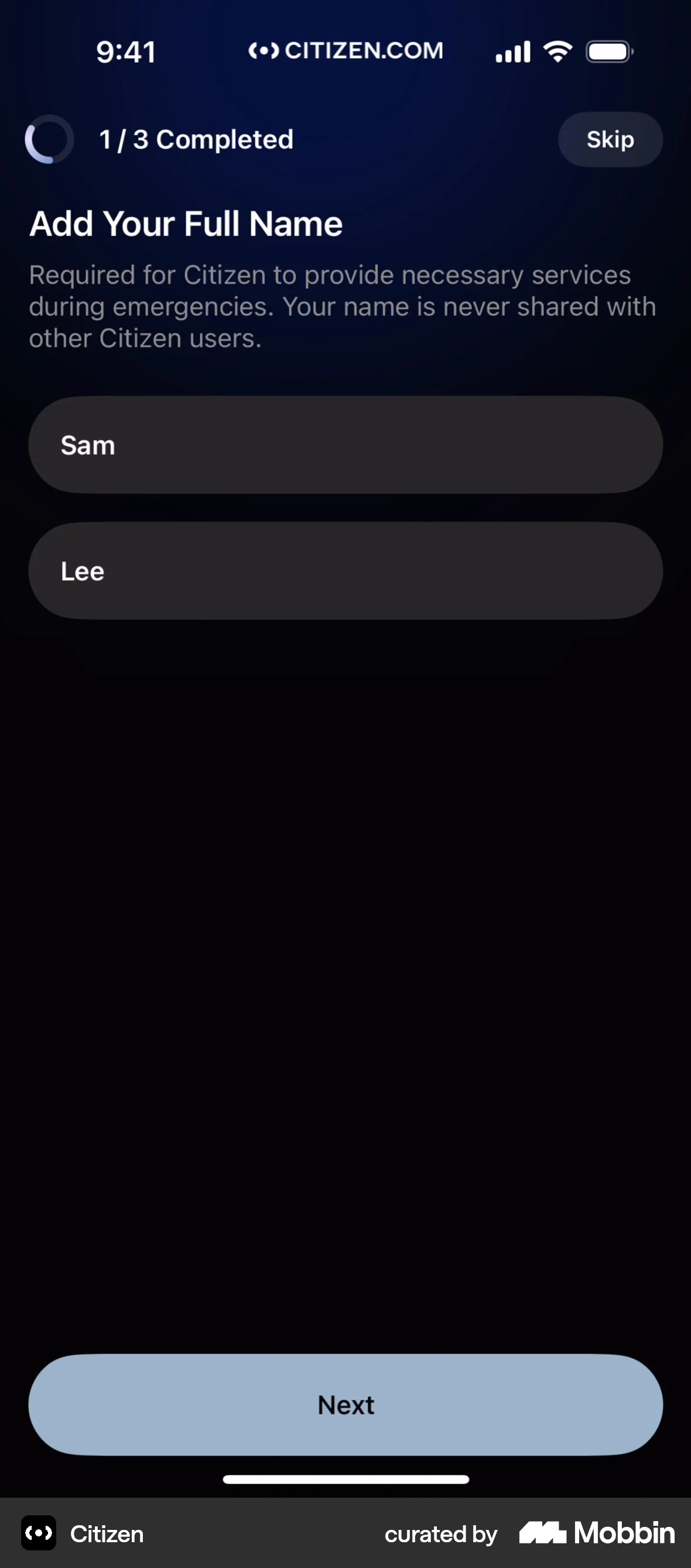 Citizen iOS Progress screen