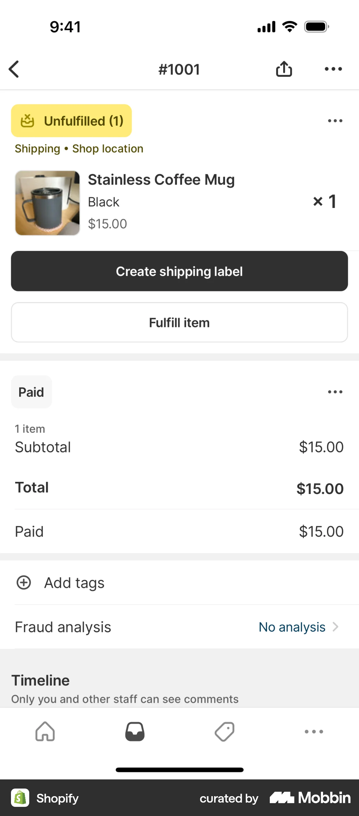 Shopify iOS Order Detail screen