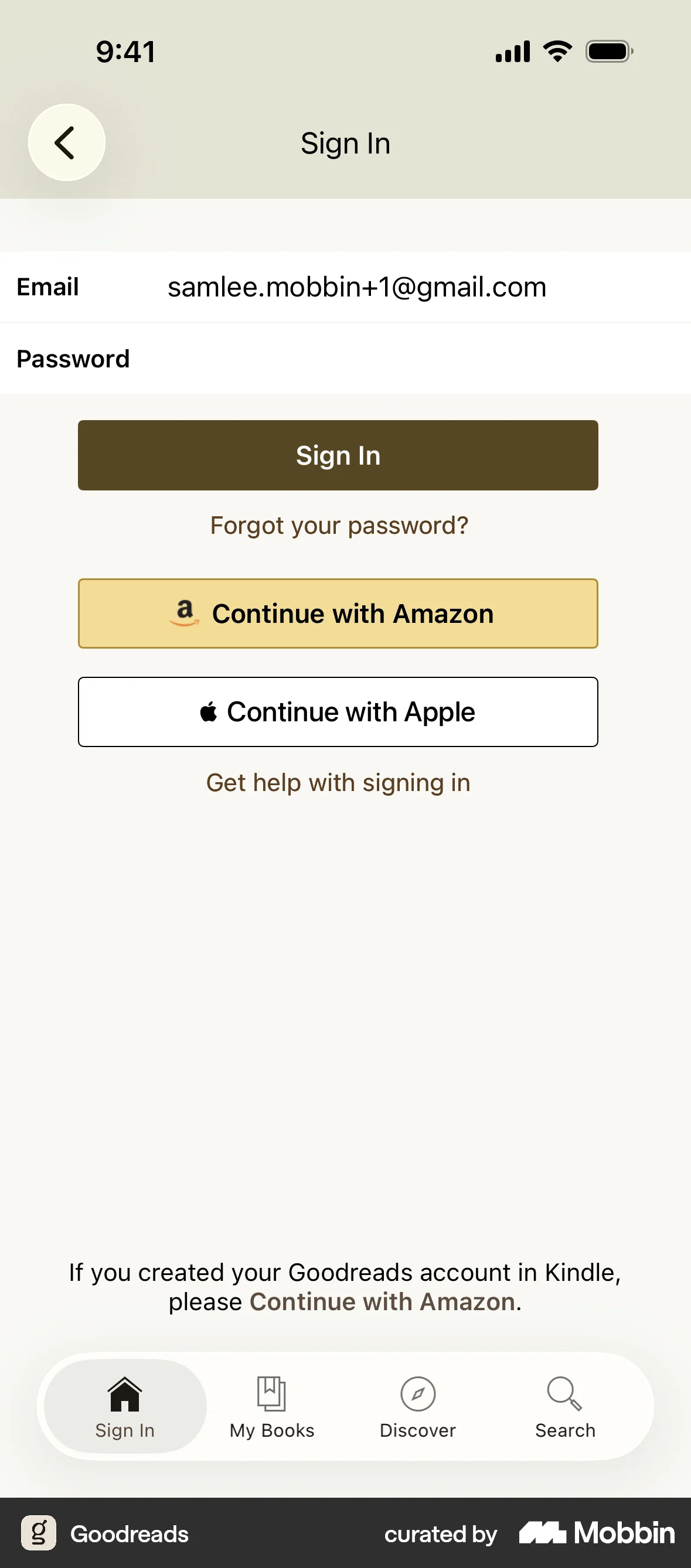 Goodreads iOS Login screen