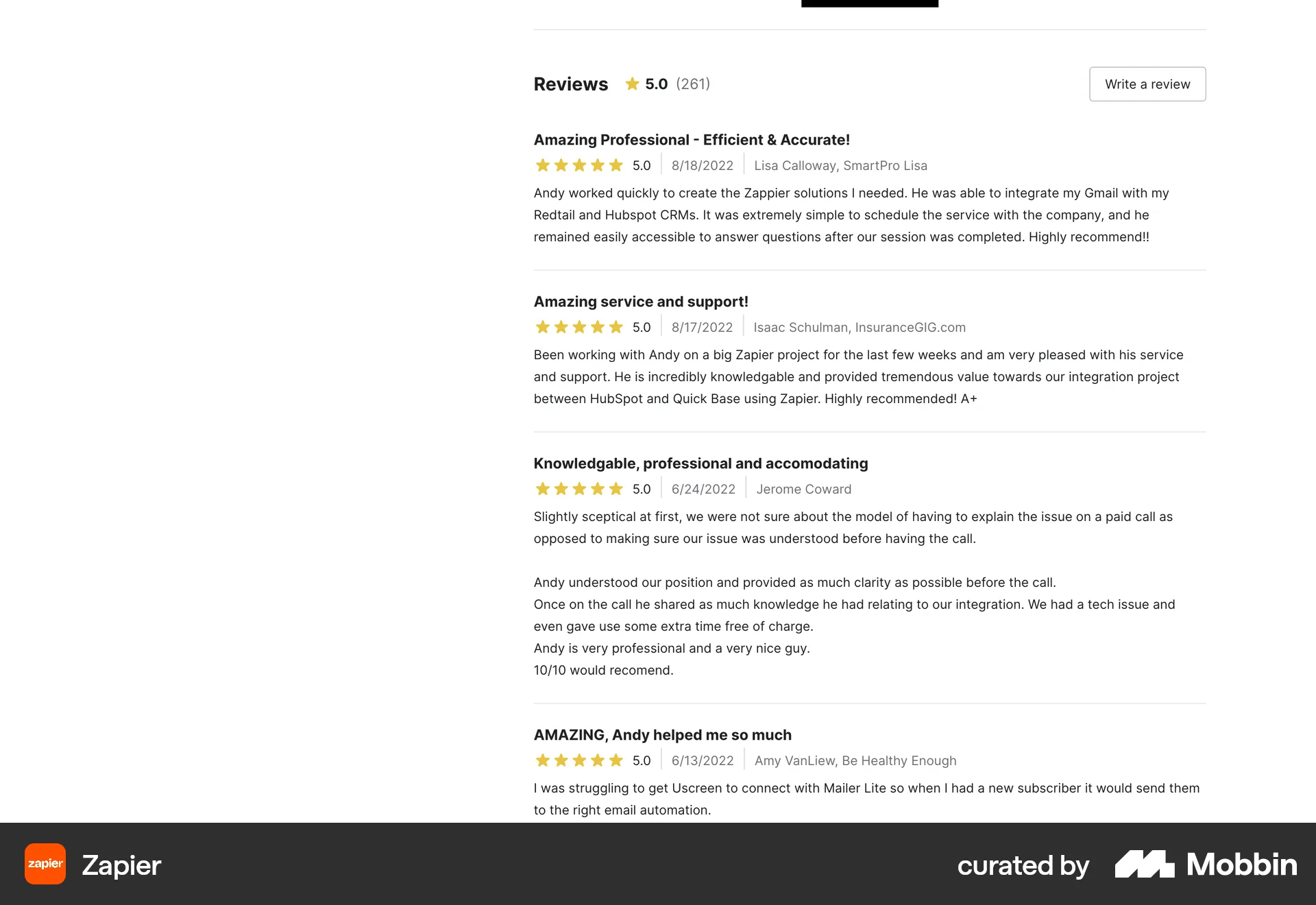 Zapier Web Reviews & Ratings screen