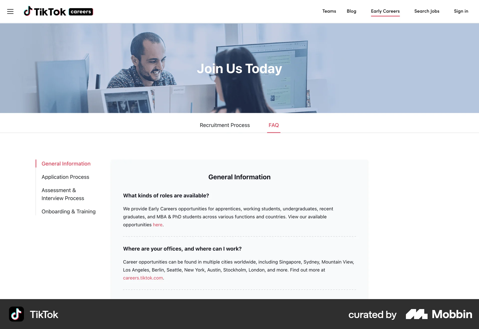 TikTok Web screen containing Table of Contents UI element