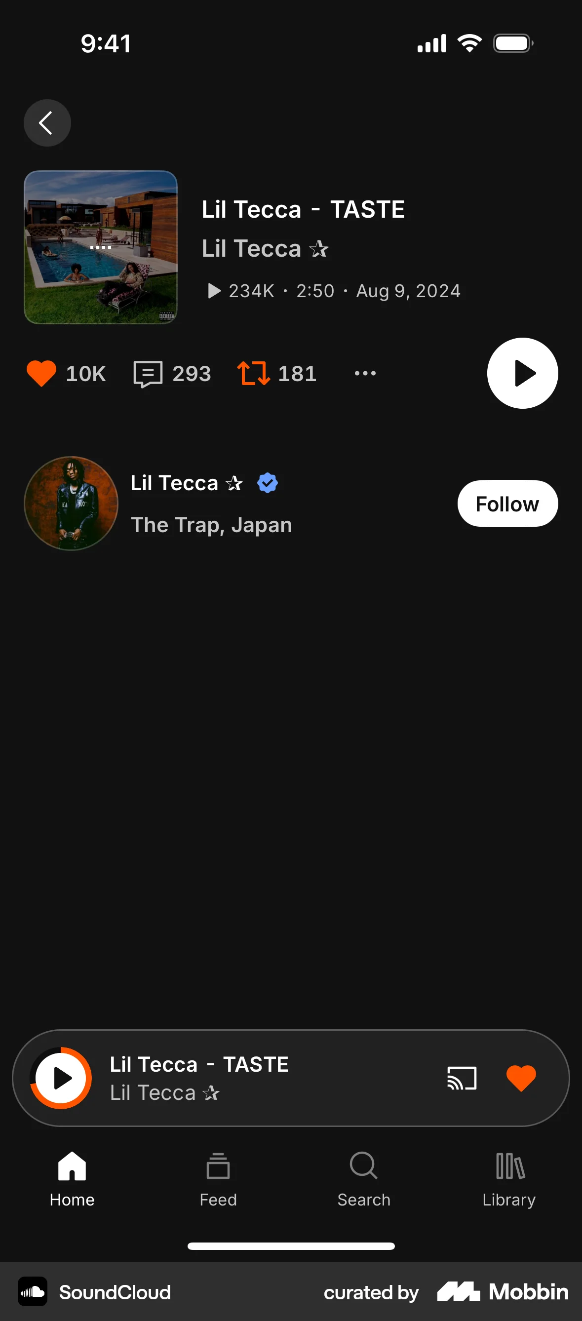 SoundCloud iOS Song & Podcast Detail screen
