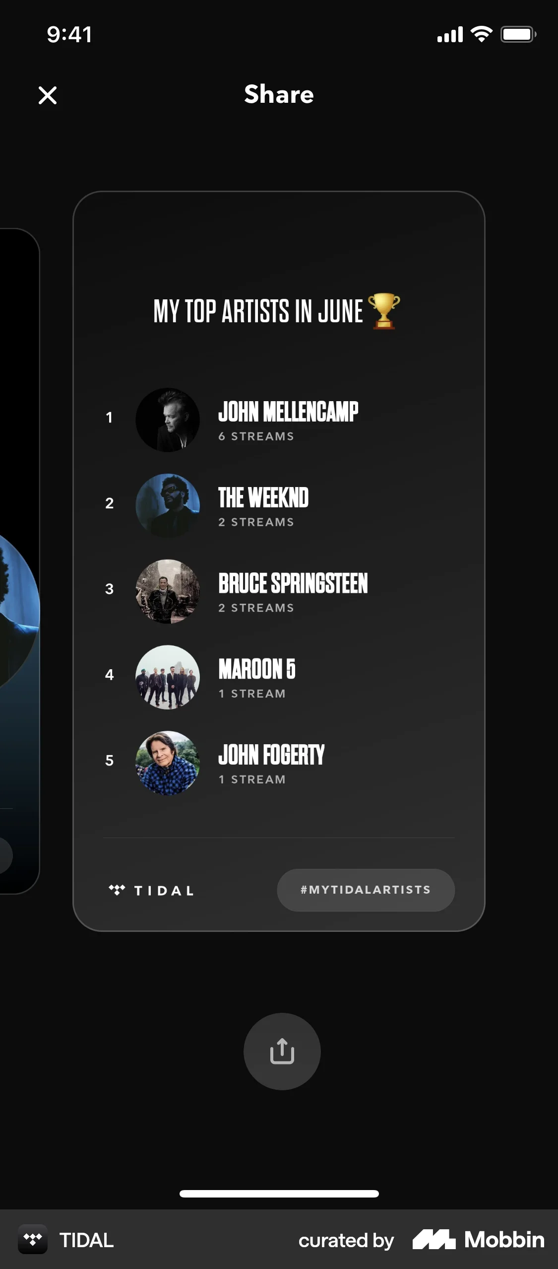 TIDAL iOS Share screen