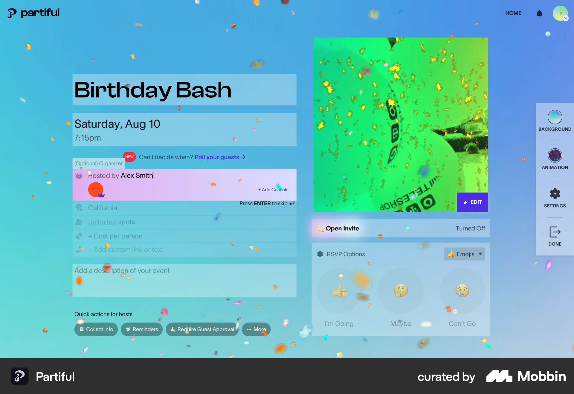 Partiful Web Lifestyle App screen