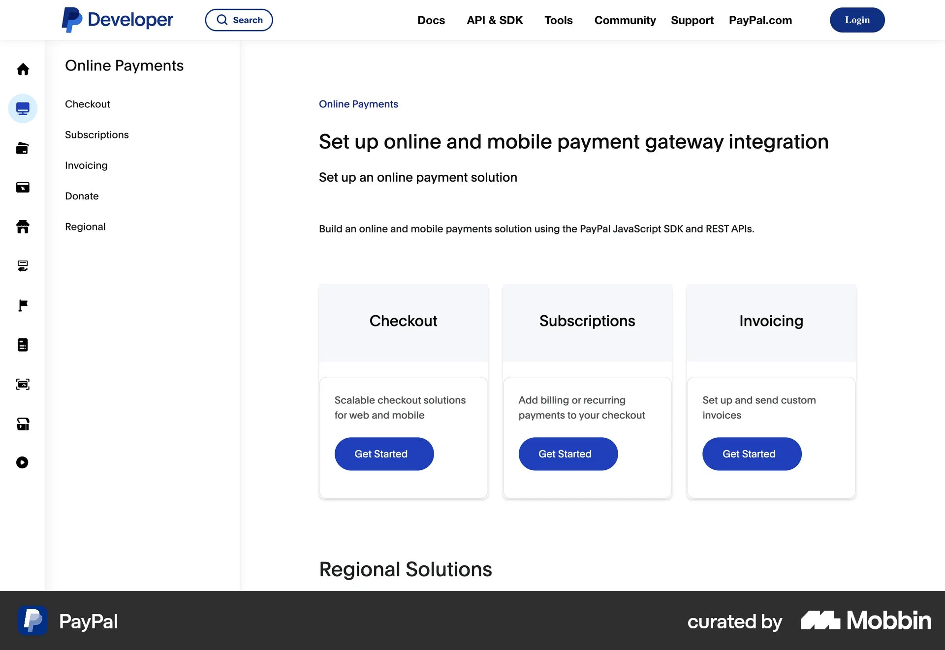 PayPal Web screen containing Side Navigation UI element