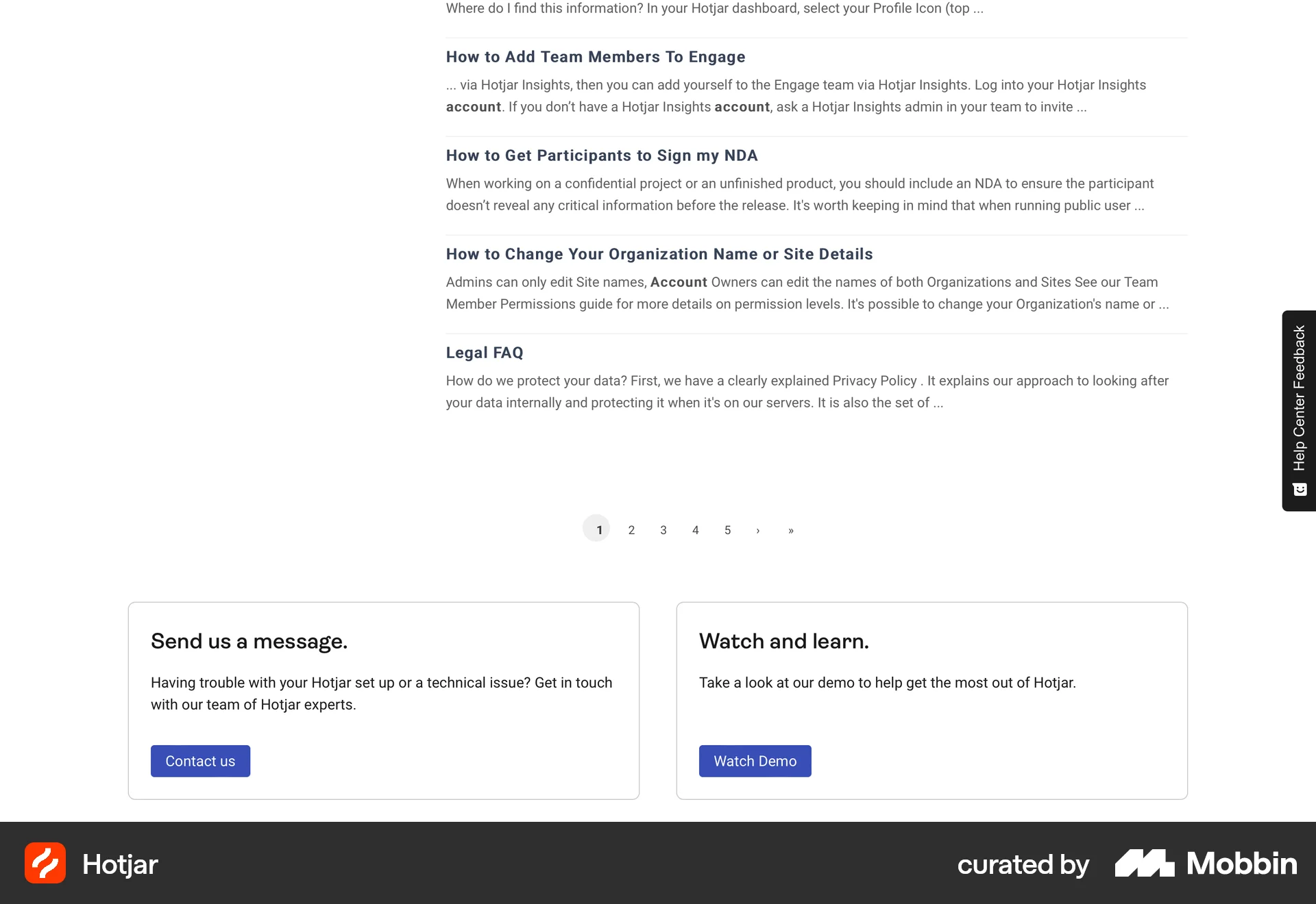 Hotjar Web screen containing Pagination UI element