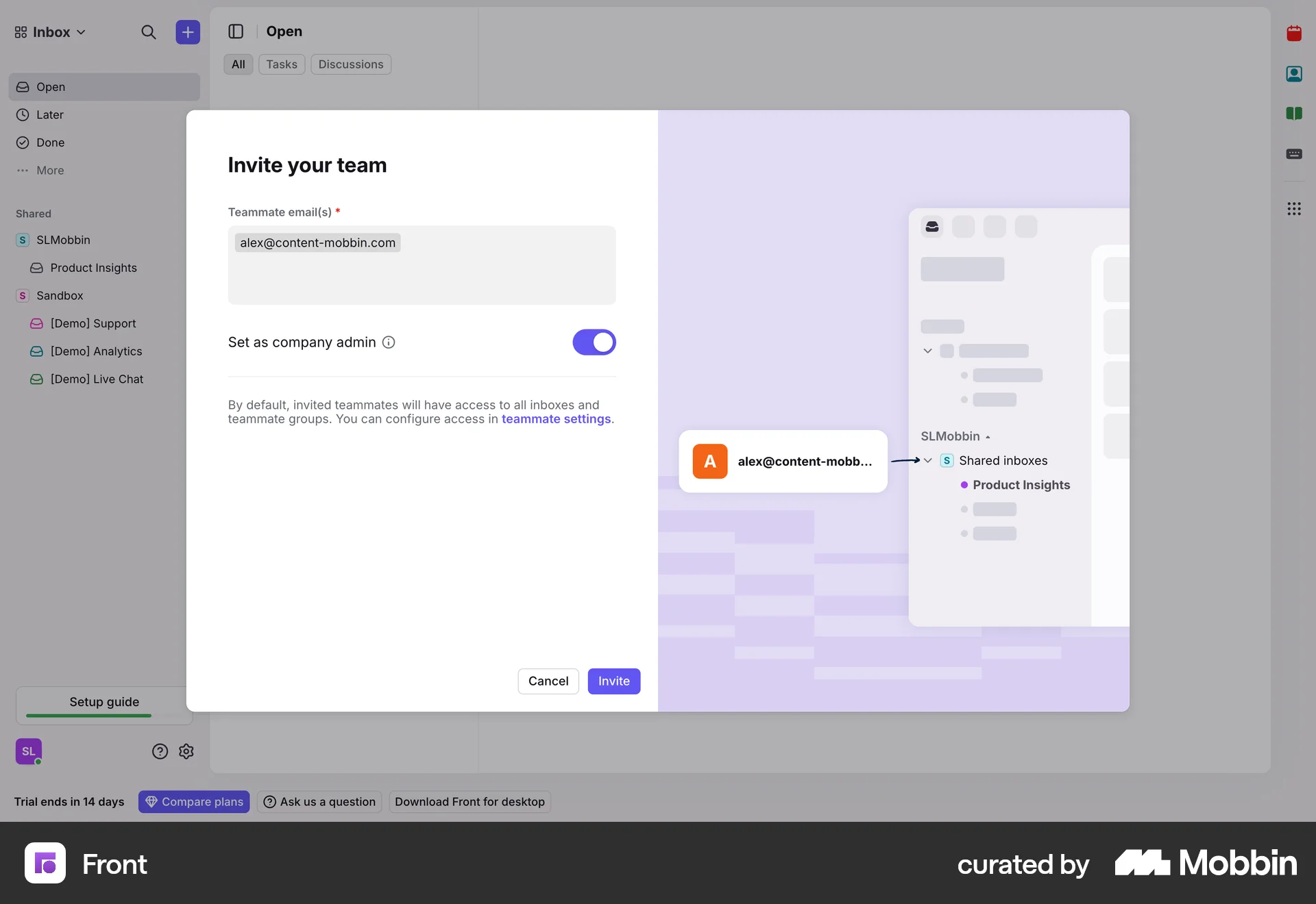 Front Web Invite Teammates screen