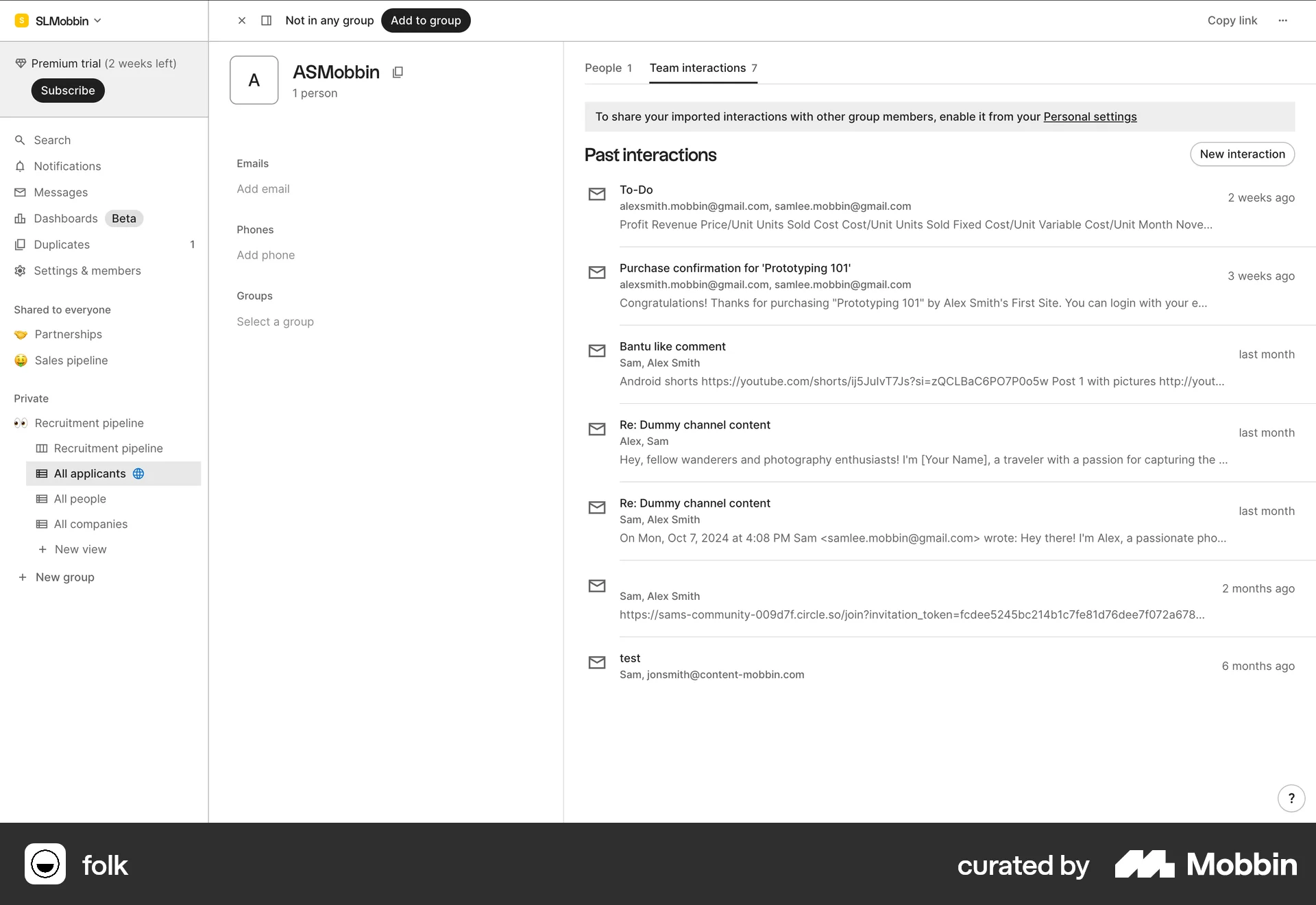 folk Web Timeline & History screen