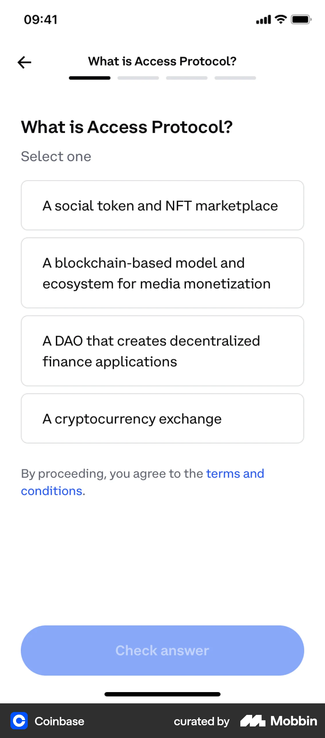 Coinbase iOS Quiz screen