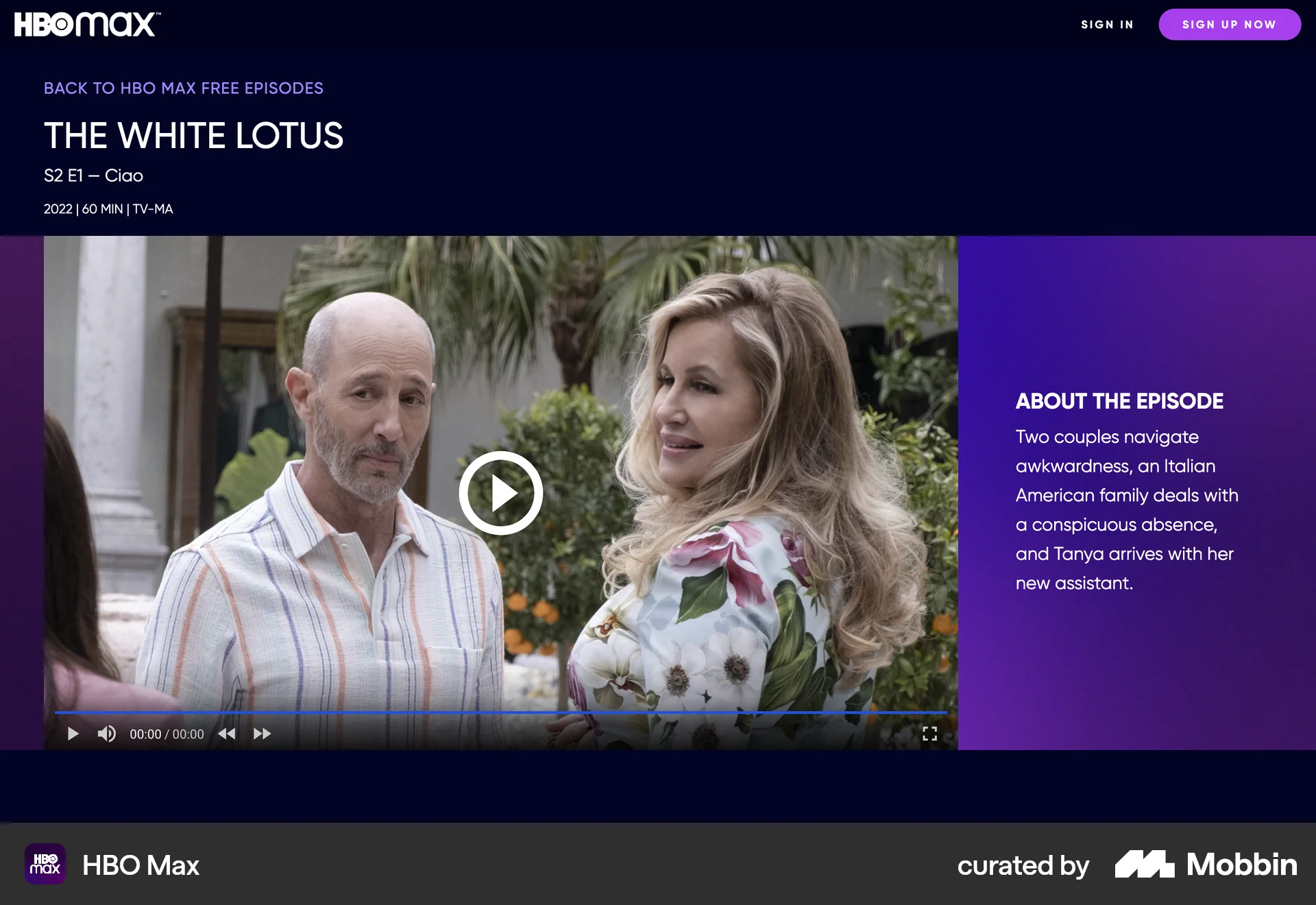 HBO Max Web TV Show & Movie Detail screen